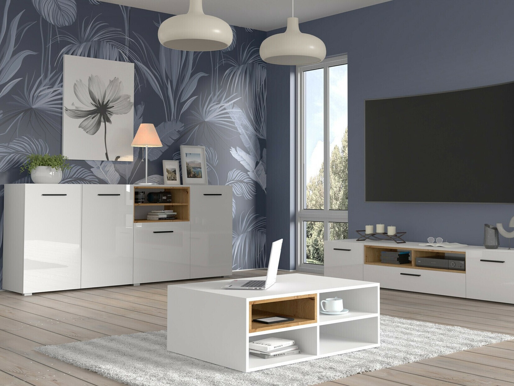 Stolić za kavu Livorla 100 (Mat bijela + Hrast Artisan)