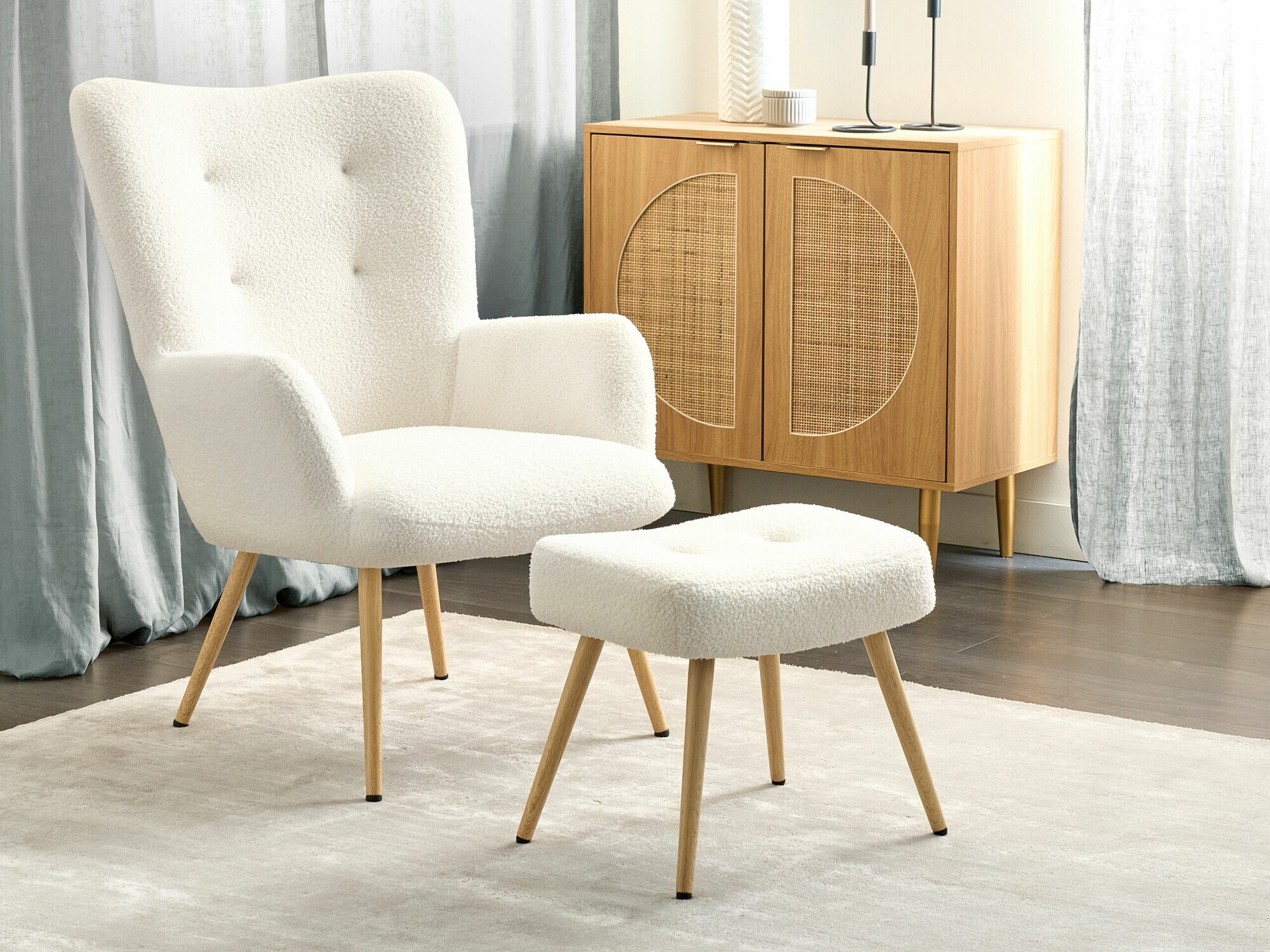 Fotelja Berwyn 450 (Bijela + Svijetlo drvo)