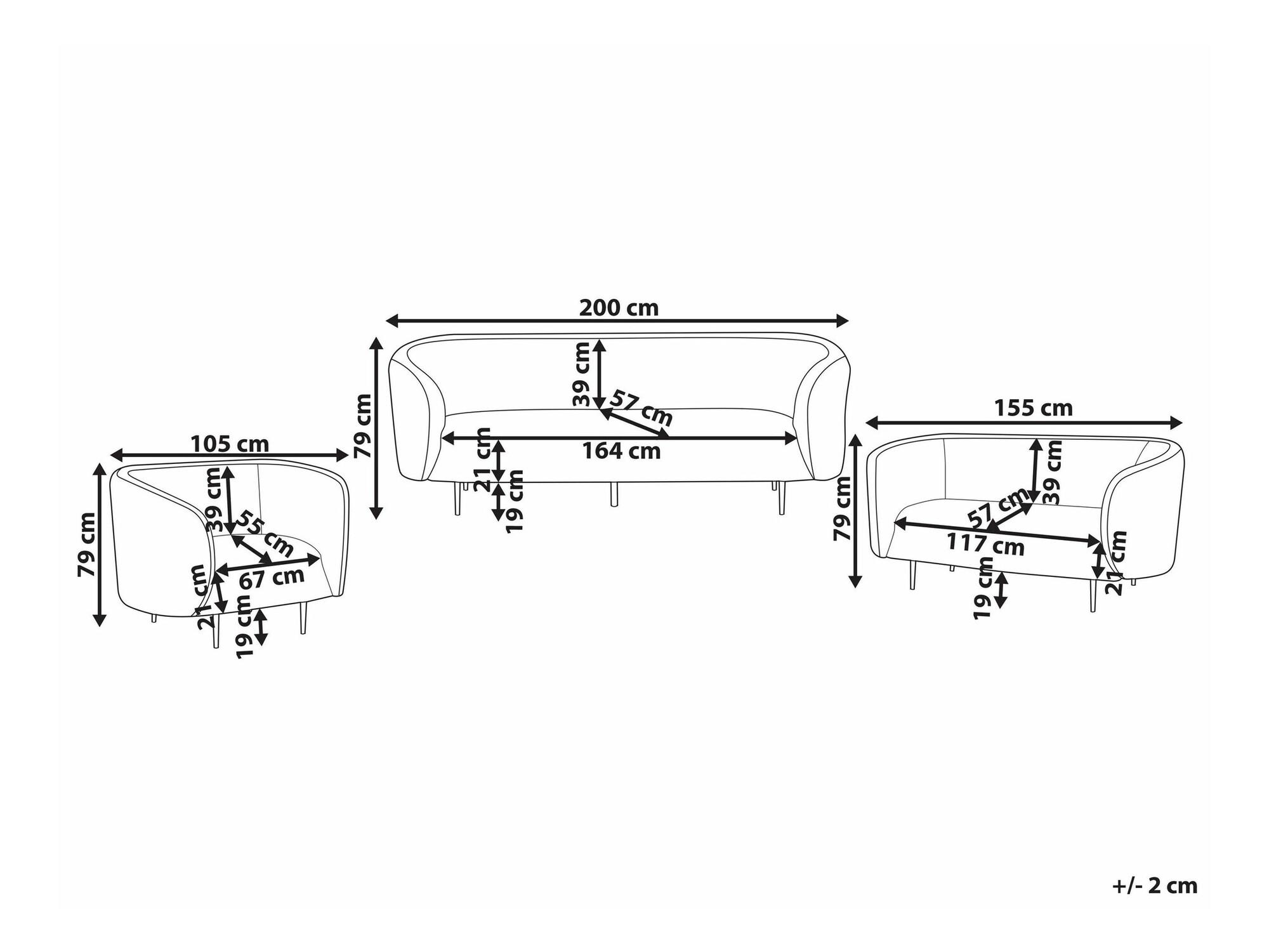 Tapecirani namještaj Berwyn 2050 (Bijela + Crna)