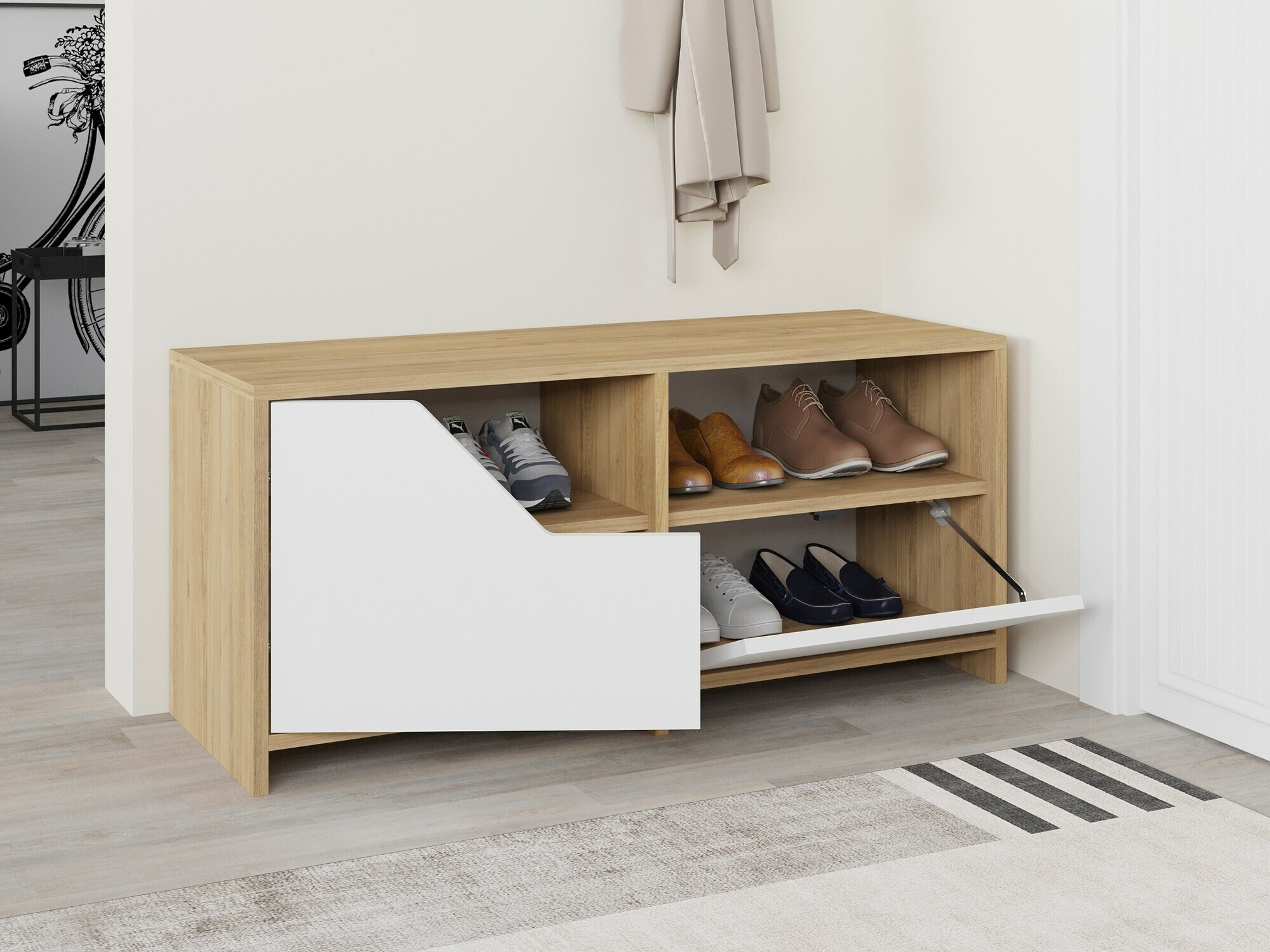 Ormarić za cipele Asheboro 111 (Bijela + Hrast)