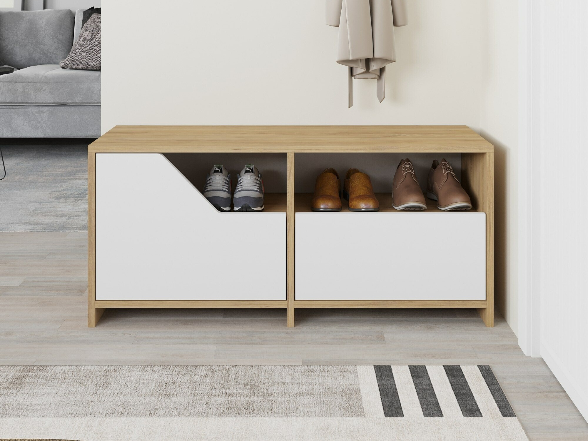 Ormarić za cipele Asheboro 111 (Bijela + Hrast)