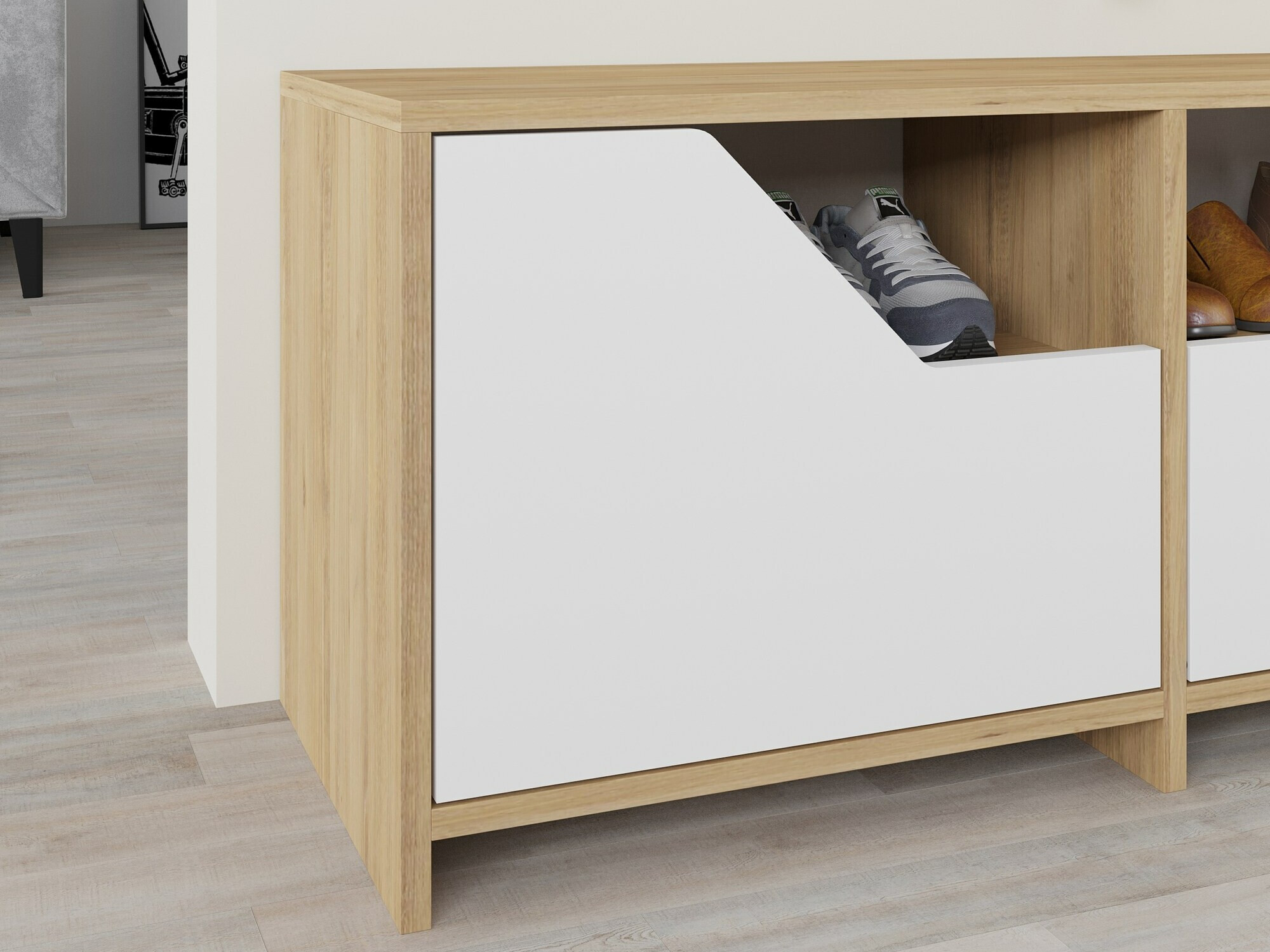 Ormarić za cipele Asheboro 111 (Bijela + Hrast)