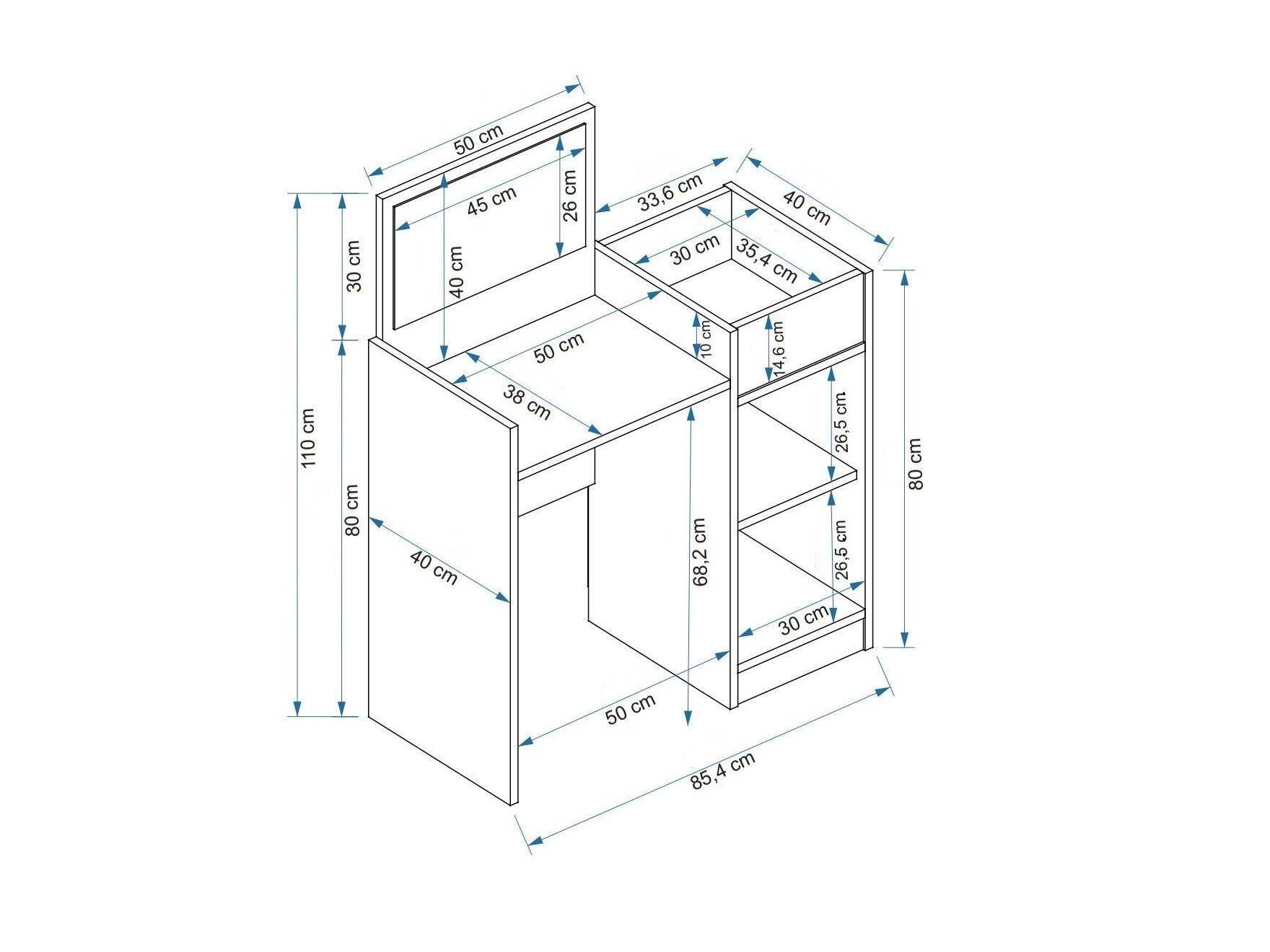 Toaletni stolić Kailua 2161 (Bijela)