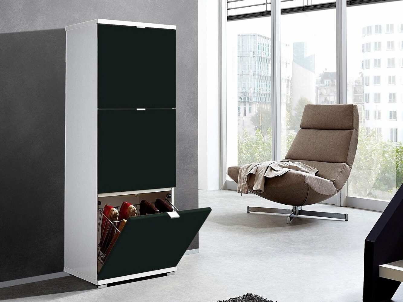 Ormarić za cipele Veltena 106 (Sjajno bijela + Crna)