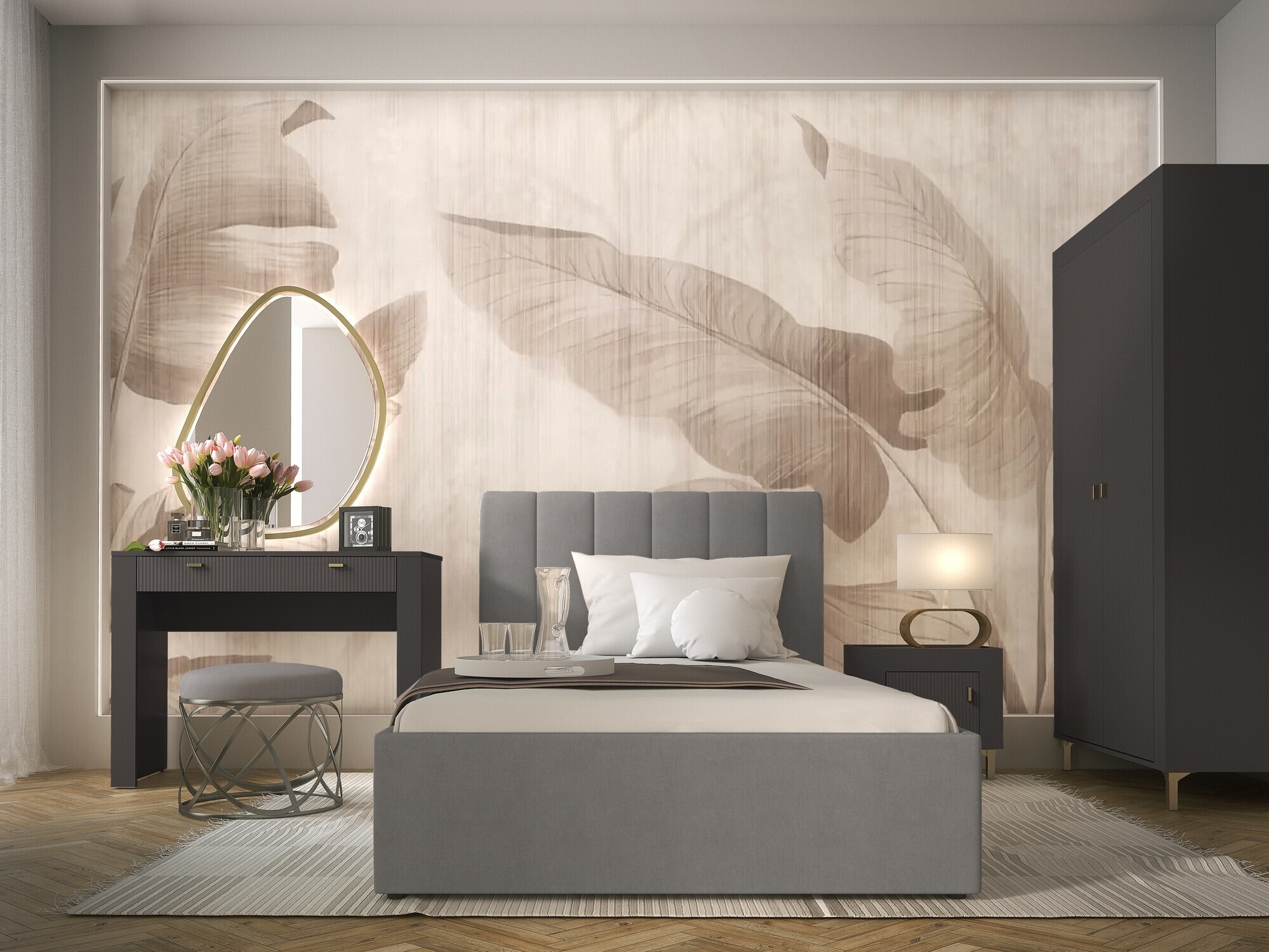 Set za spavaću sobu Mormavu 112 (Mat crna + Siva)