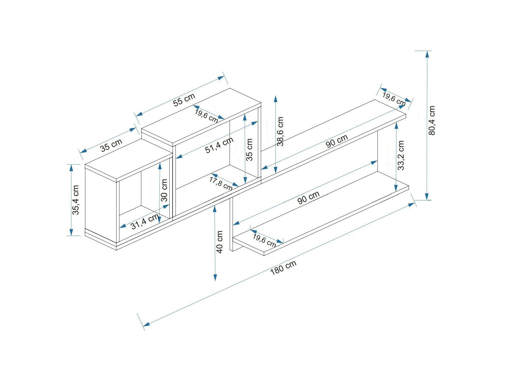 Zidna polica Kailua 2184 (Bijela + Antracit + Bor)