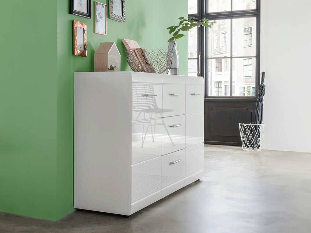 Komoda Livromu 108 (Sjajno bijela + Bijela)