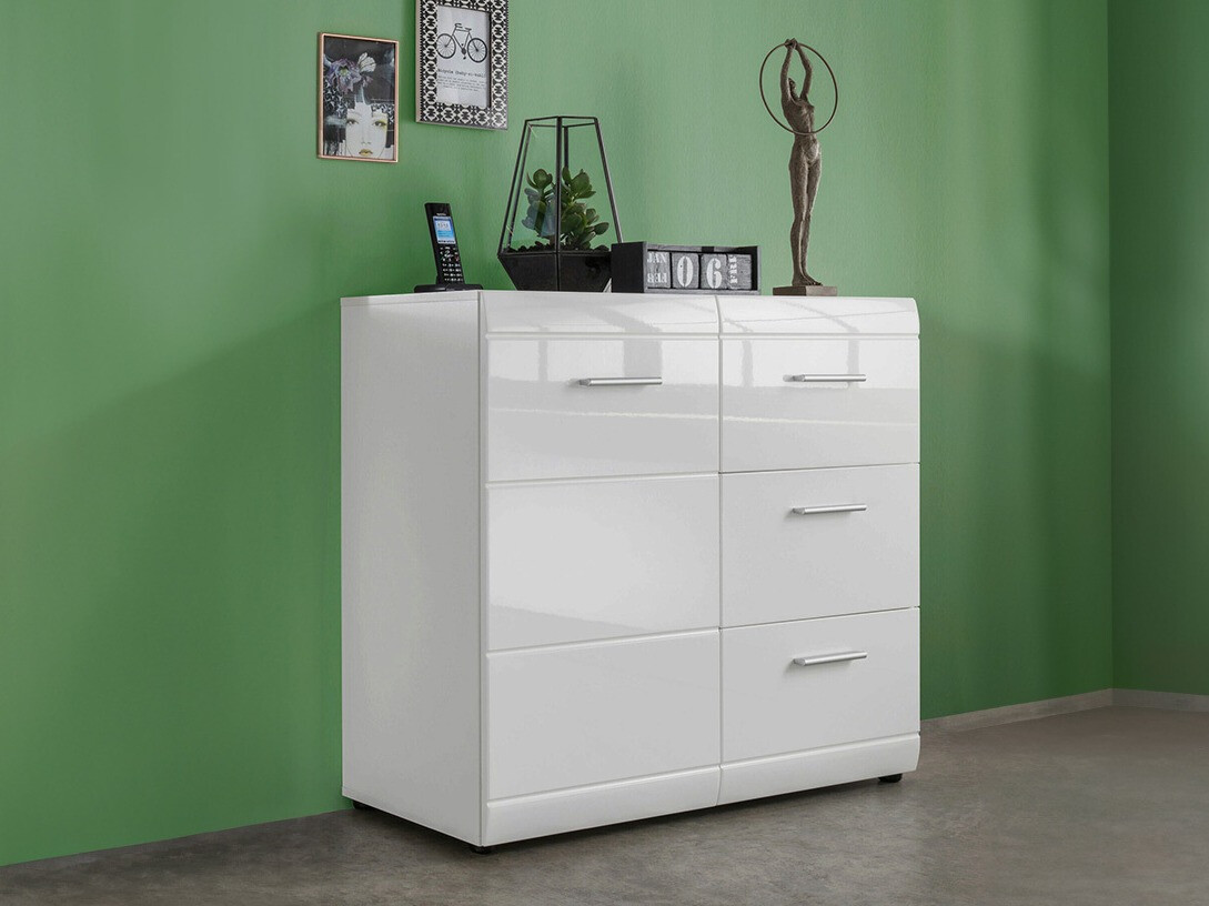 Komoda Livromu 109 (Sjajno bijela + Bijela)