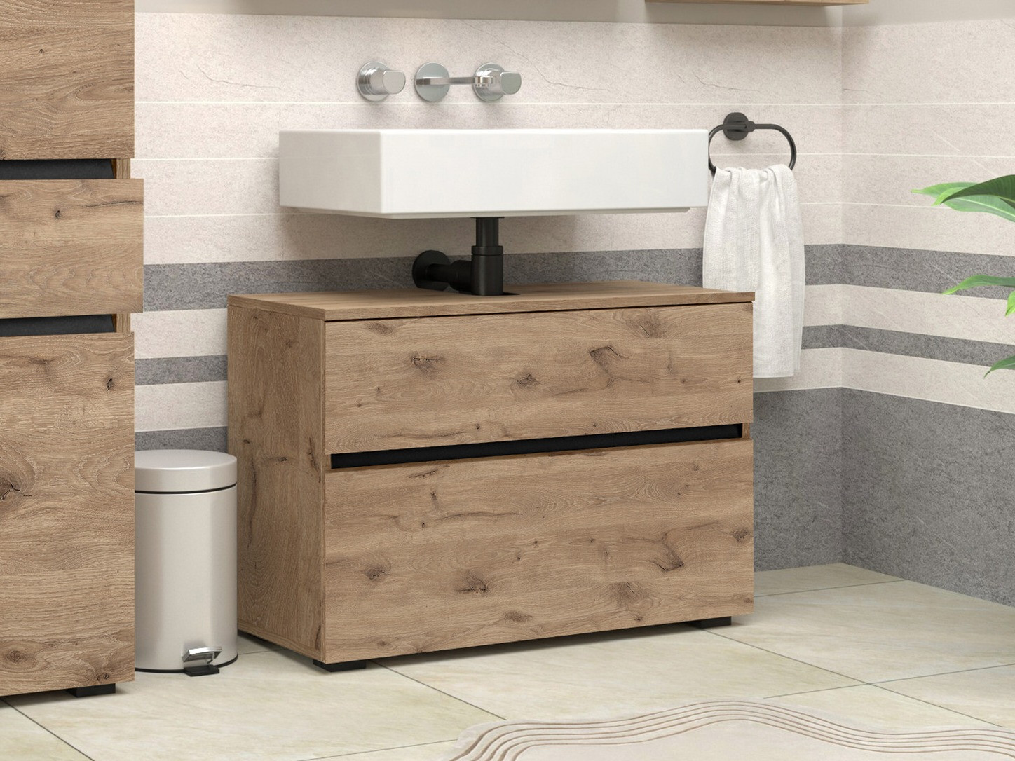 Samostojeći kupaonski ormarić za umivaonik Soncamu 109 (Hrast)