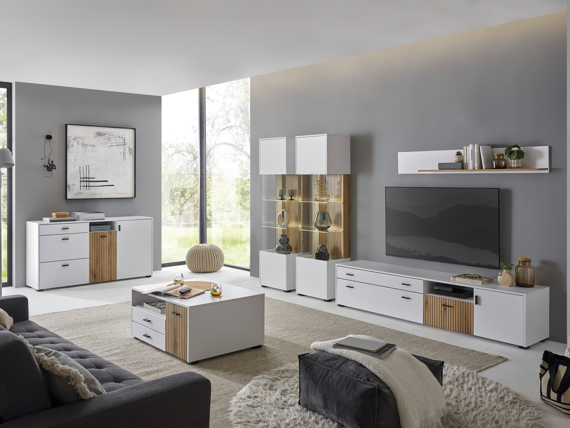 Stolić za kavu Belmelu 109 (Bijela + Hrast)