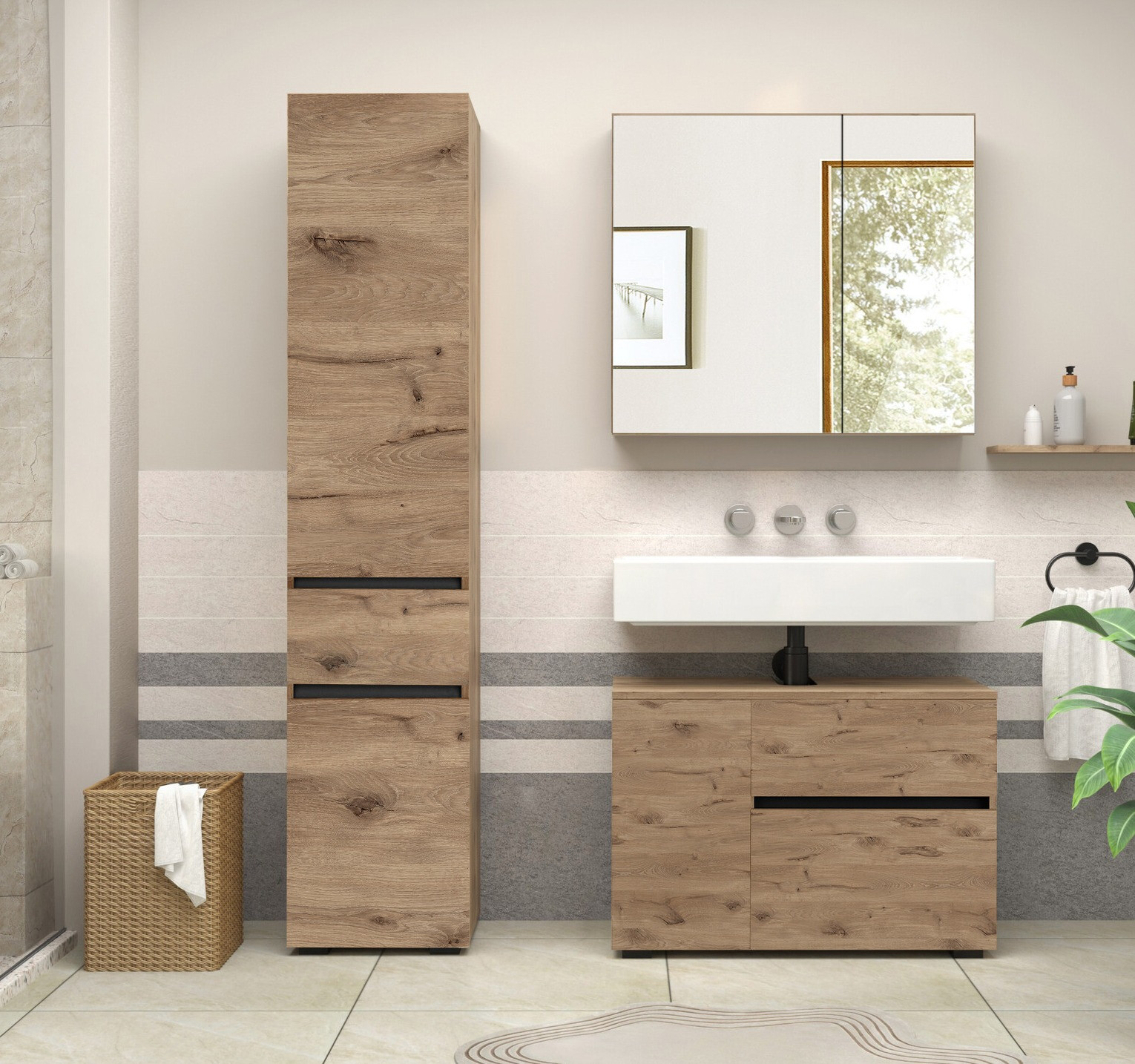 Zidni ormarić za umivaonik Soncamu 107 (Hrast)