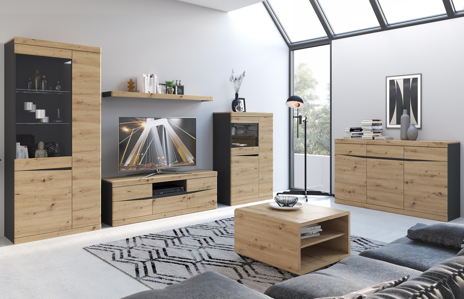 TV stol Venlori 121 (Antracit + Hrast Artisan)