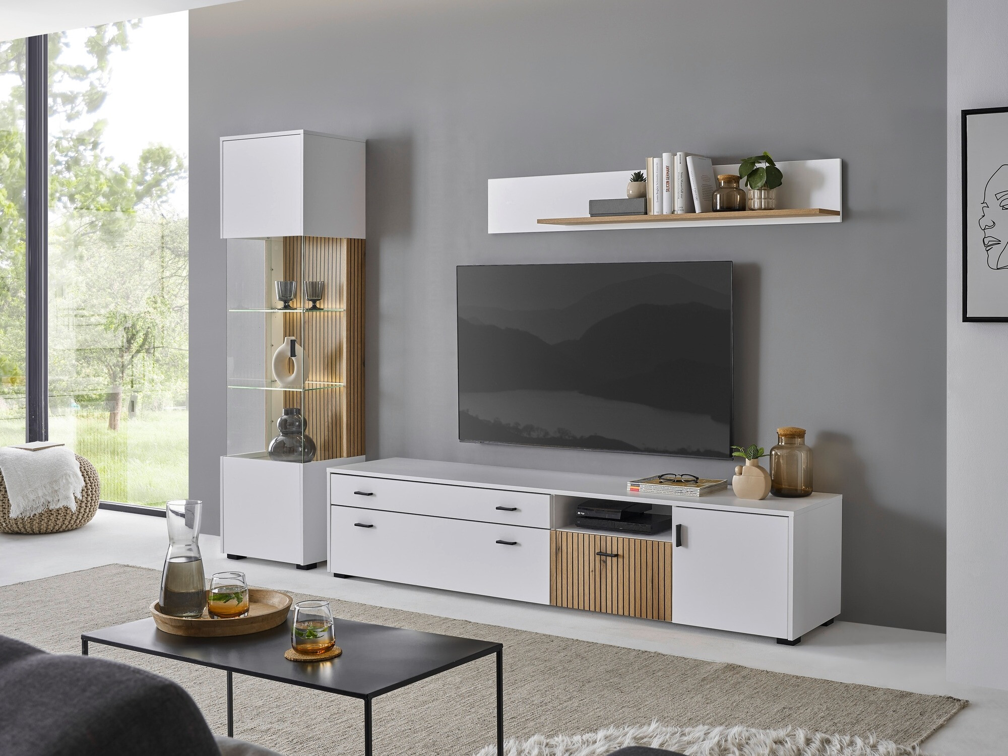 Set za dnevni boravak Belmelu 121 (Bijela + Hrast)