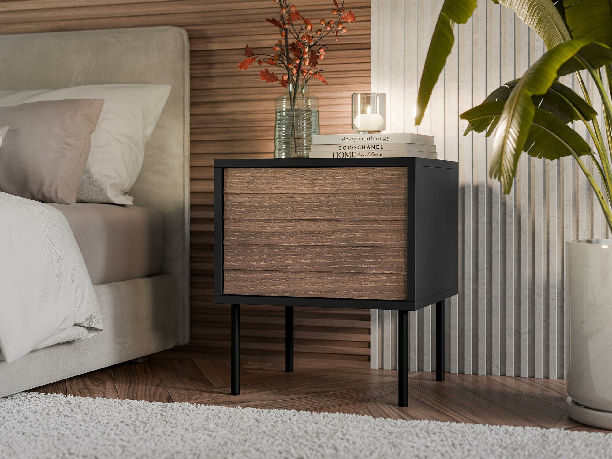 Set noćnih ormarića Flosoru 106 (Orah + Crna)