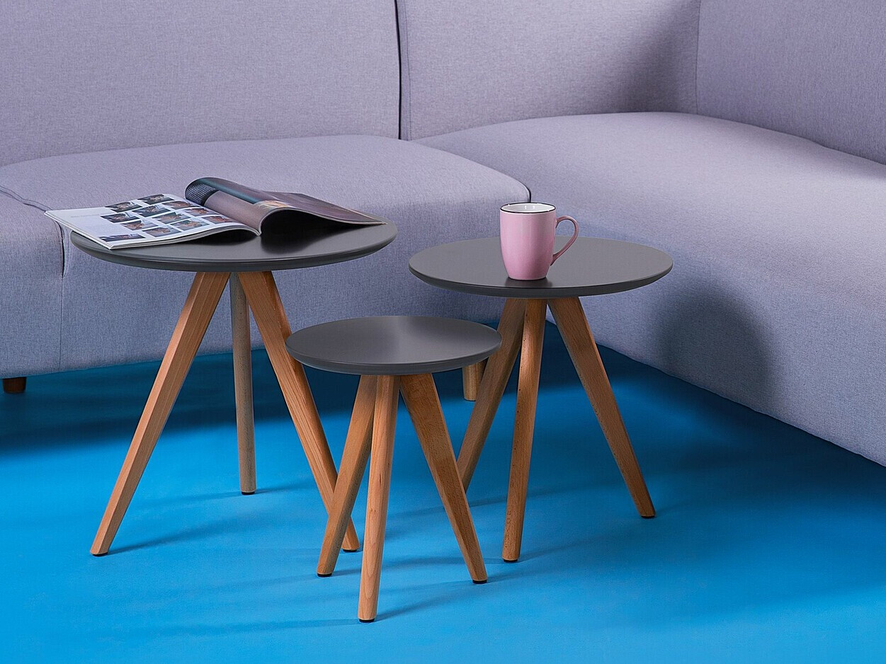 Set pomoćnih stolića Berwyn 1739 (Siva + Svijetlo drvo)