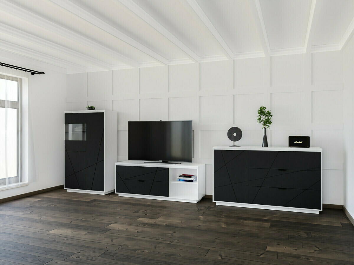 Polica Fivale 103 (Sjajno bijela + Mat crna)