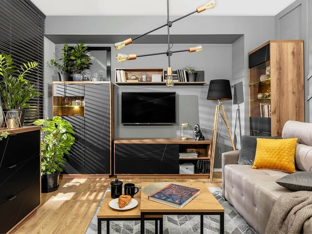 Polica Fivale 103 (Tamni hrast Delano + Mat crna)