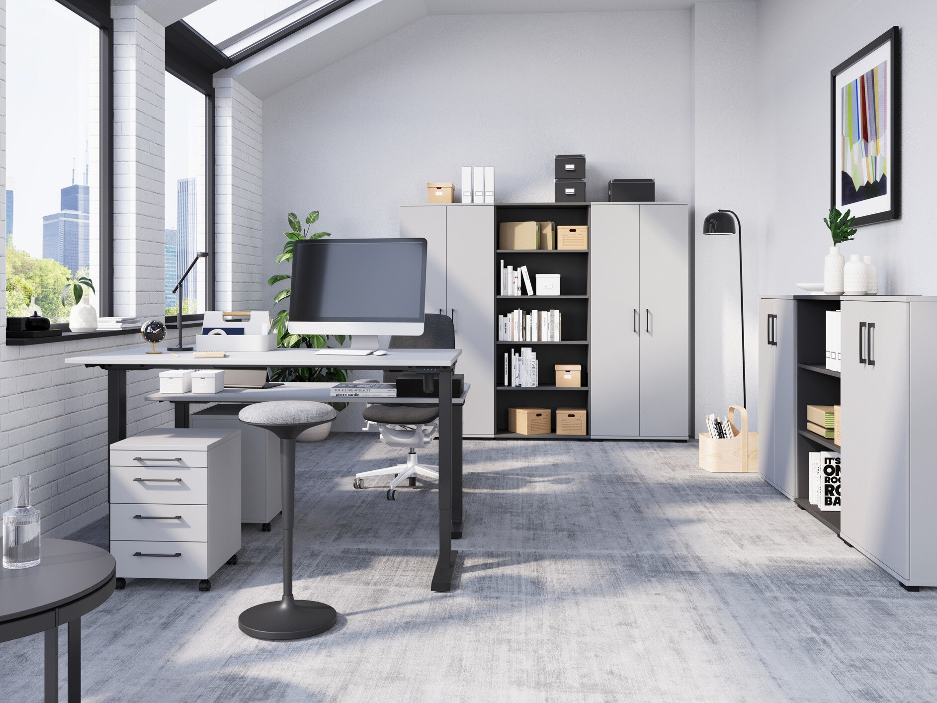 Radni stol podesiv po visini Lartesi 115 (Svijetlo siva + Crna)