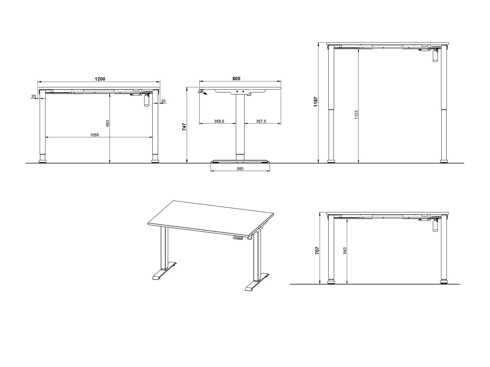 Radni stol podesiv po visini Lartesi 115 (Svijetlo siva + Crna)