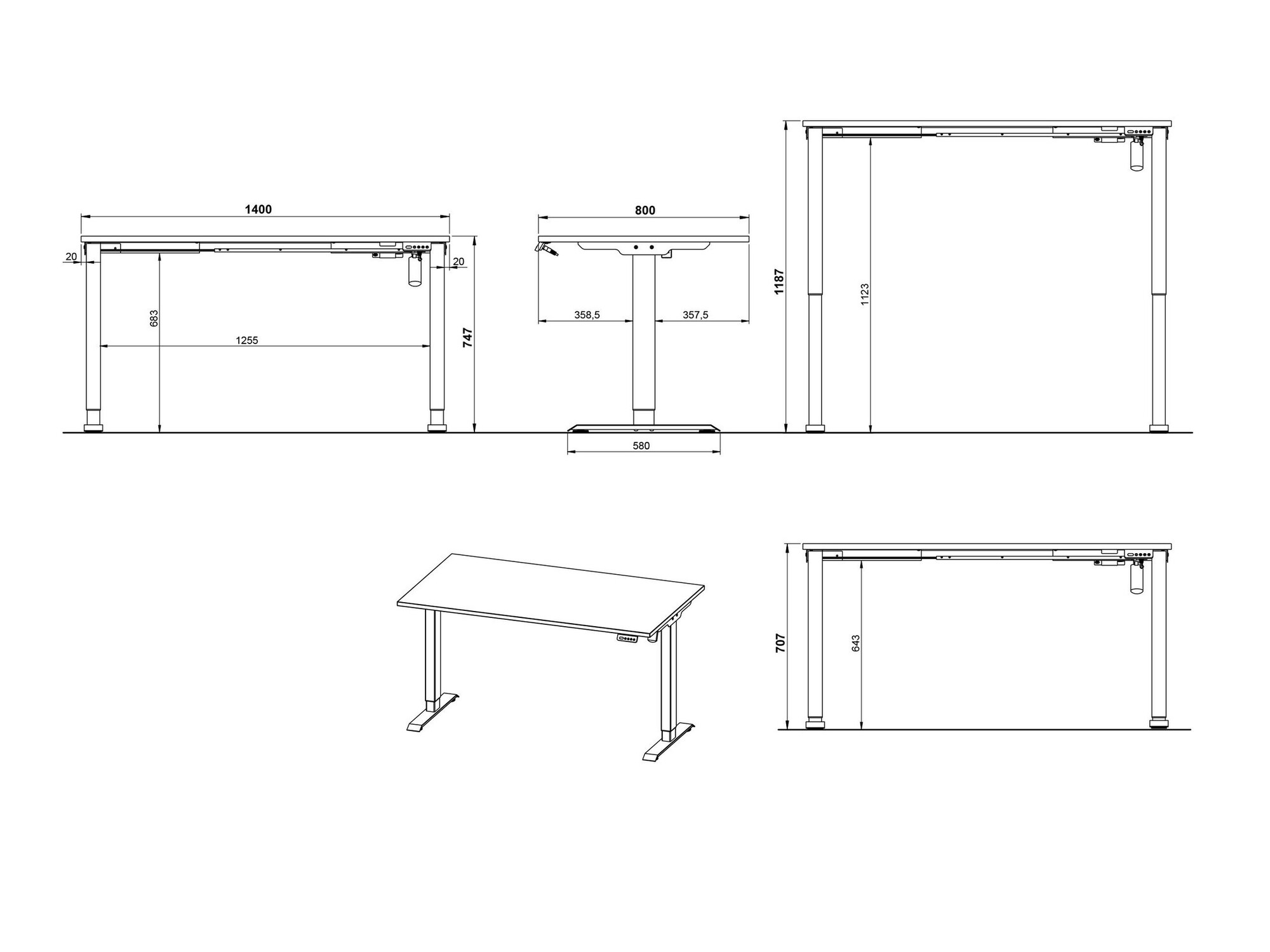 Radni stol podesiv po visini Lartesi 116 (Bijela + Crna)