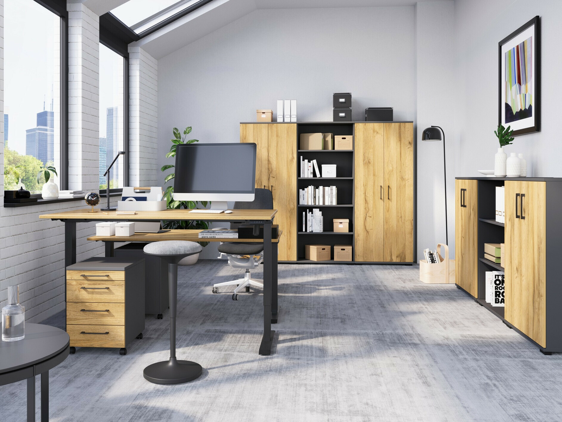 Radni stol podesiv po visini Lartesi 117 (Grandson hrast + Crna)