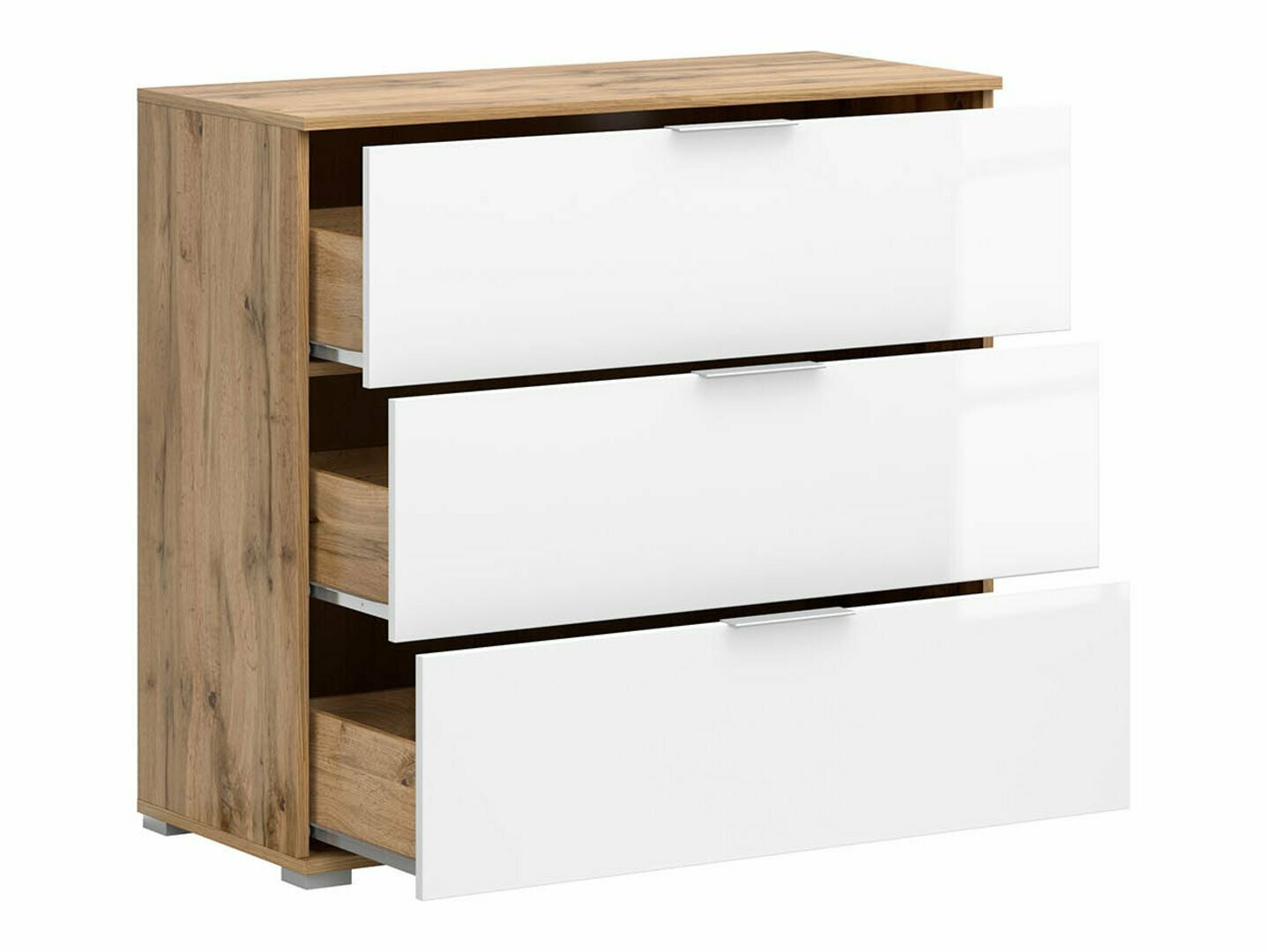 Komoda Tivetra 102 (Hrast Wotan + Sjajno bijela)