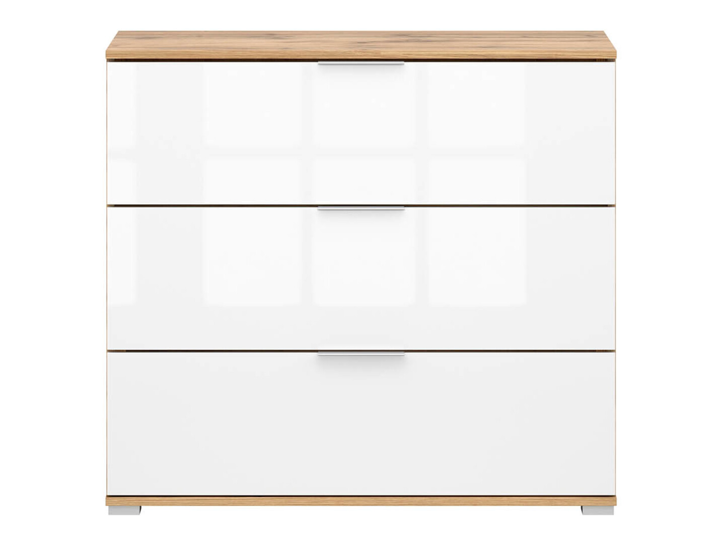 Komoda Tivetra 102 (Hrast Wotan + Sjajno bijela)