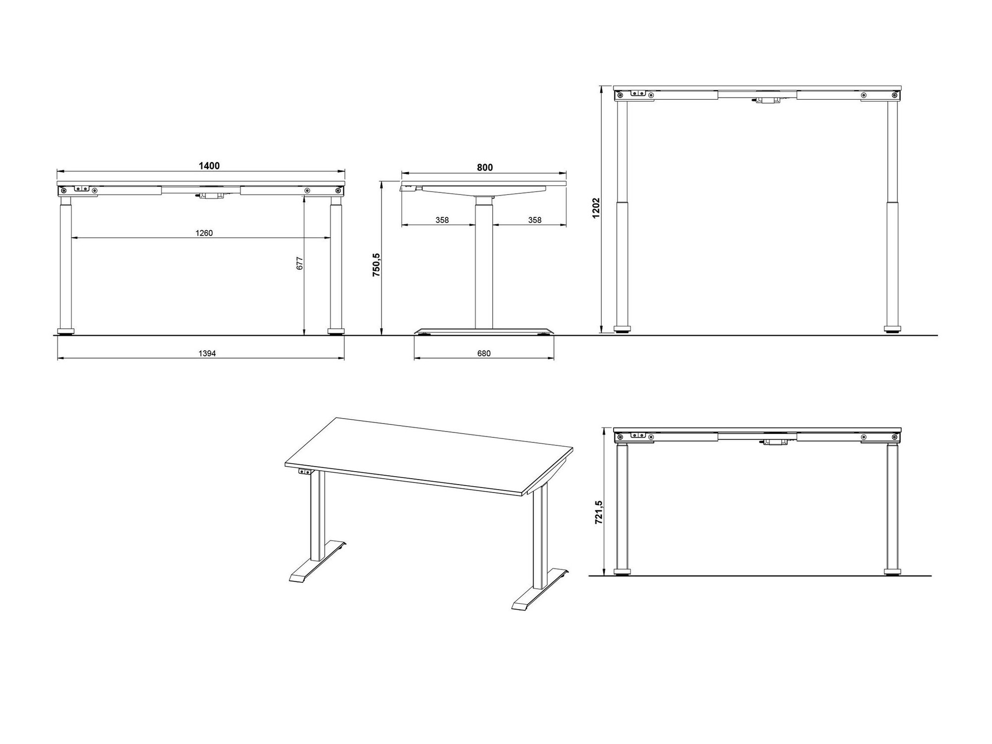 Radni stol podesiv po visini Eliromo 117 (Svijetlo siva + Crna)