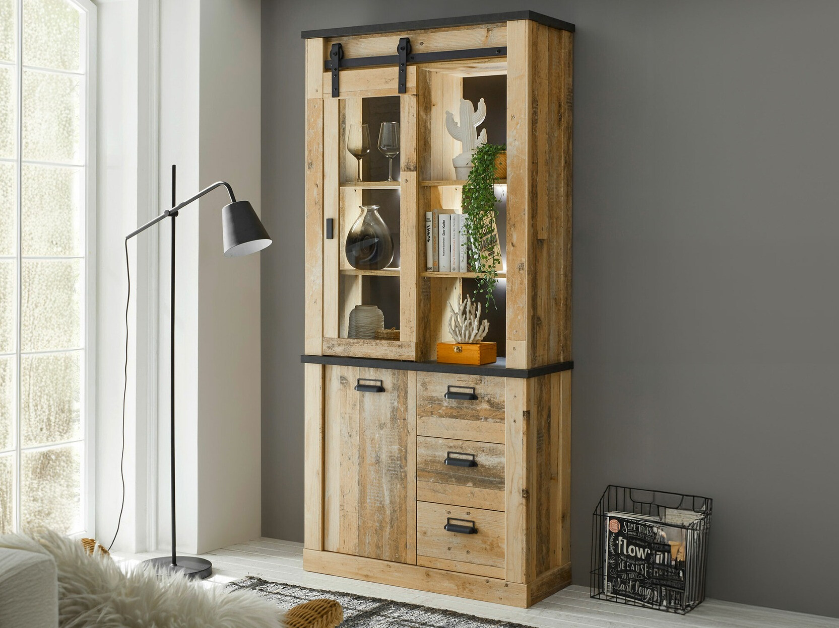 Polica Cirtale 114 (Starinsko drvo + Antracit)