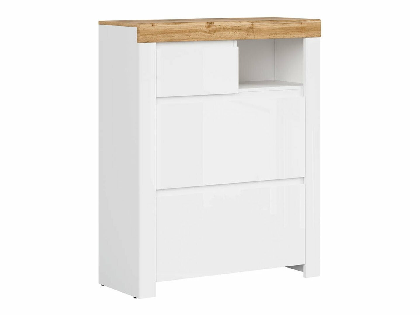 Ormarić za cipele Sonsoru 119 (Bijela + Sjajno bijela + Hrast Wotan)