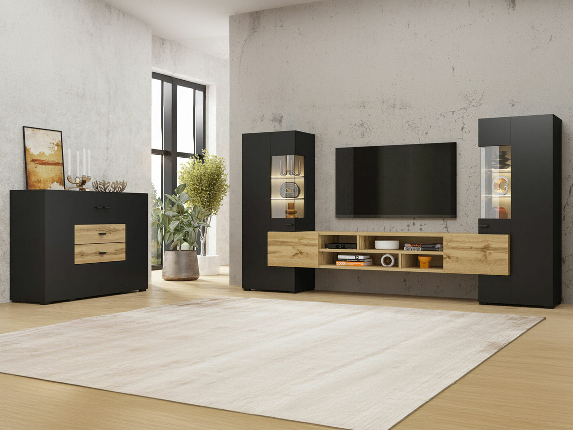 Dnevni boravak Mondalo 105 (Wotan hrast + Mat crna)