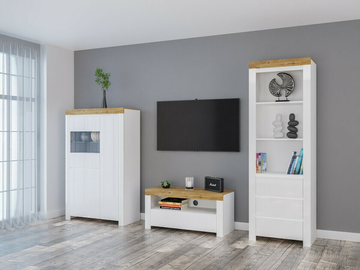 Polica Sonsoru 105 (Bijela + Sjajno bijela + Hrast Wotan)