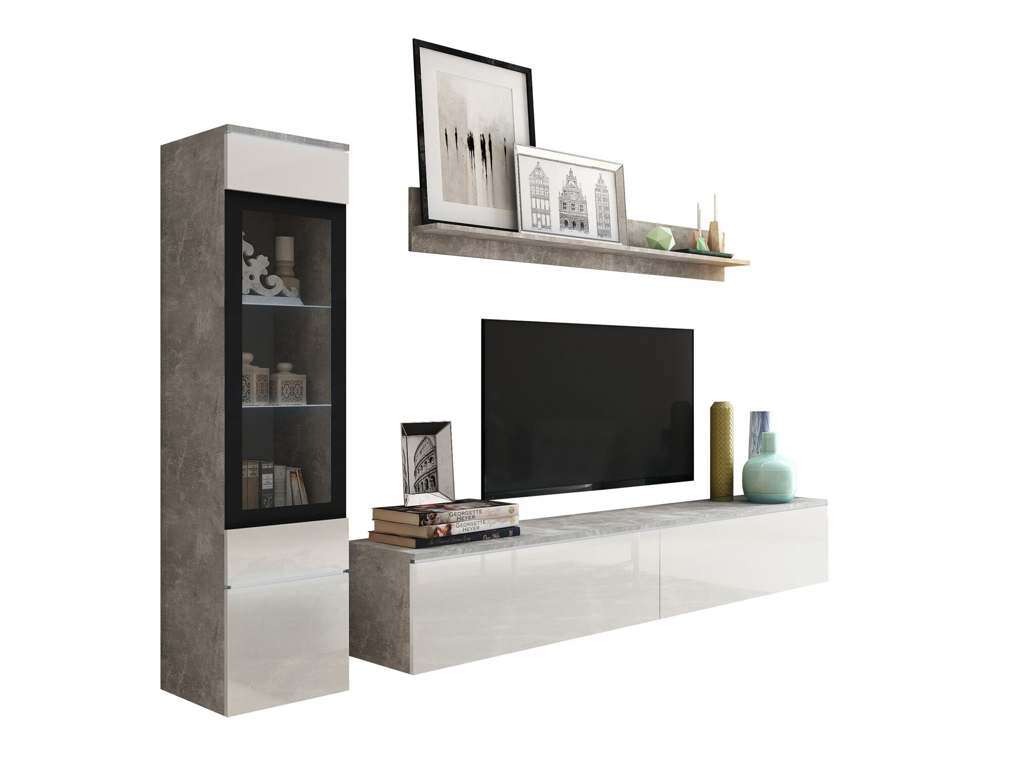 Set za dnevni boravak Sarasota 125 (Boja betona + Sjajno bijela)