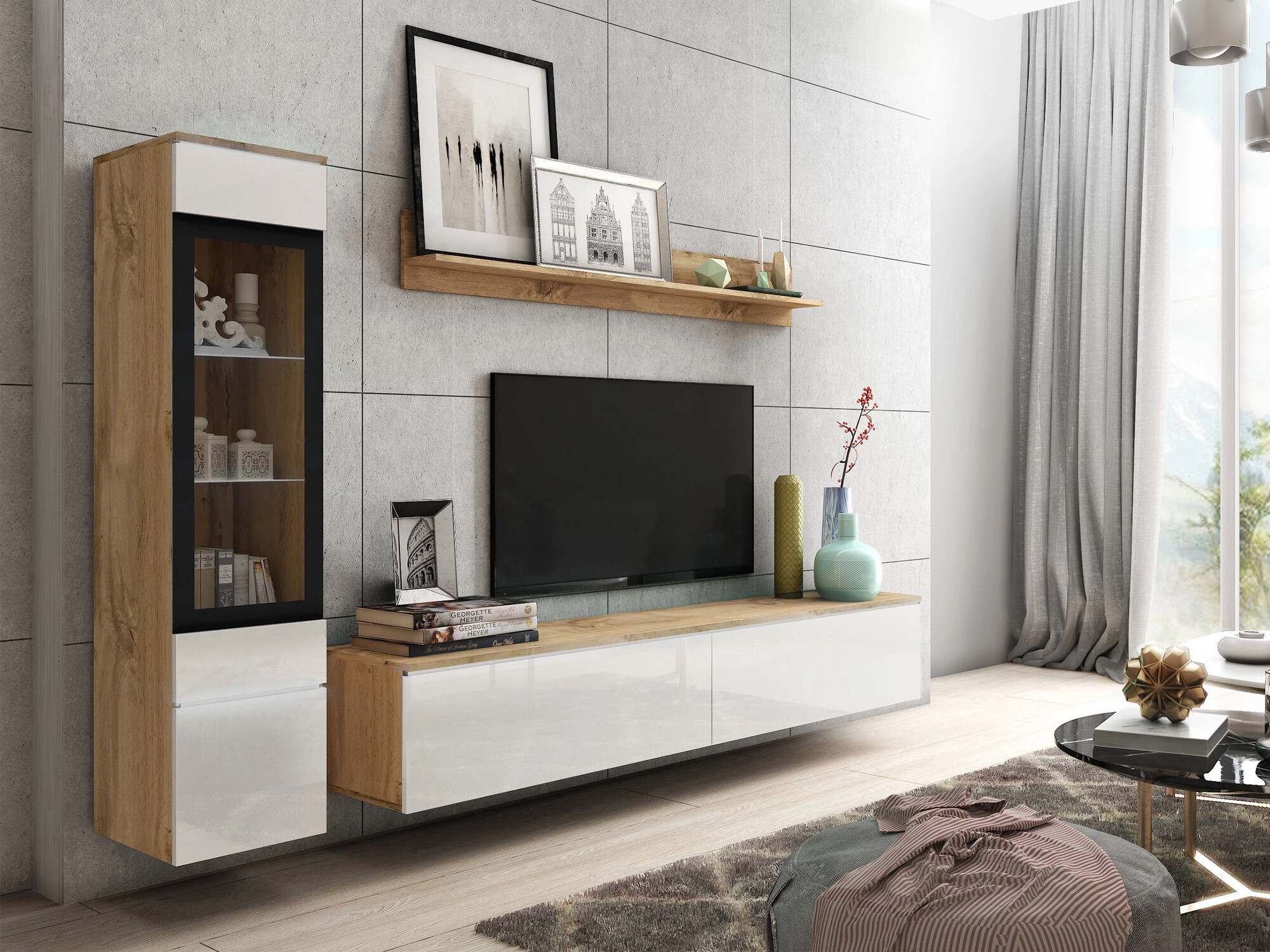 Set za dnevni boravak Sarasota 125 (Hrast Wotan + Sjajno bijela)