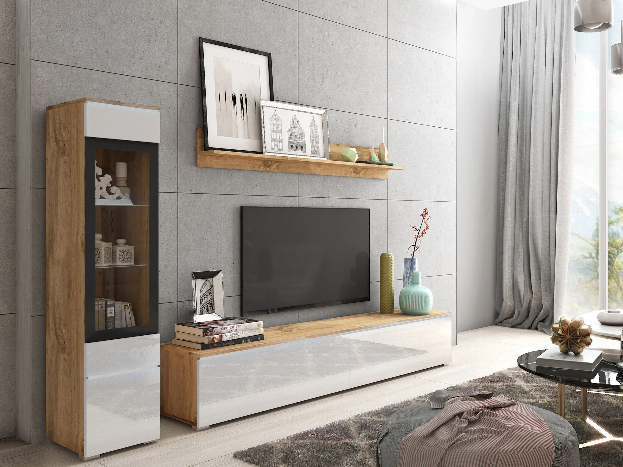 Set za dnevni boravak Sarasota 125 (Hrast Wotan + Sjajno bijela)