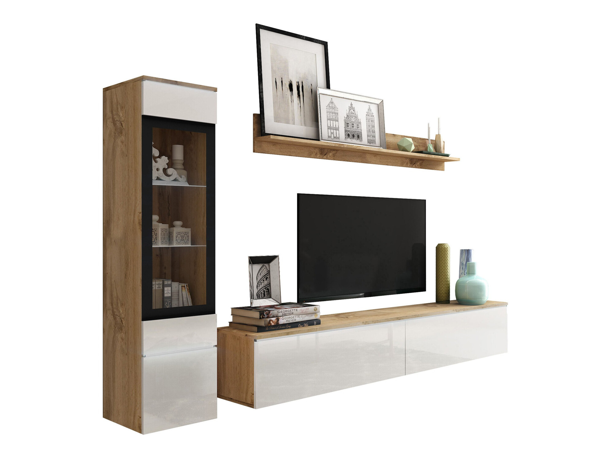 Set za dnevni boravak Sarasota 125 (Hrast Wotan + Sjajno bijela)