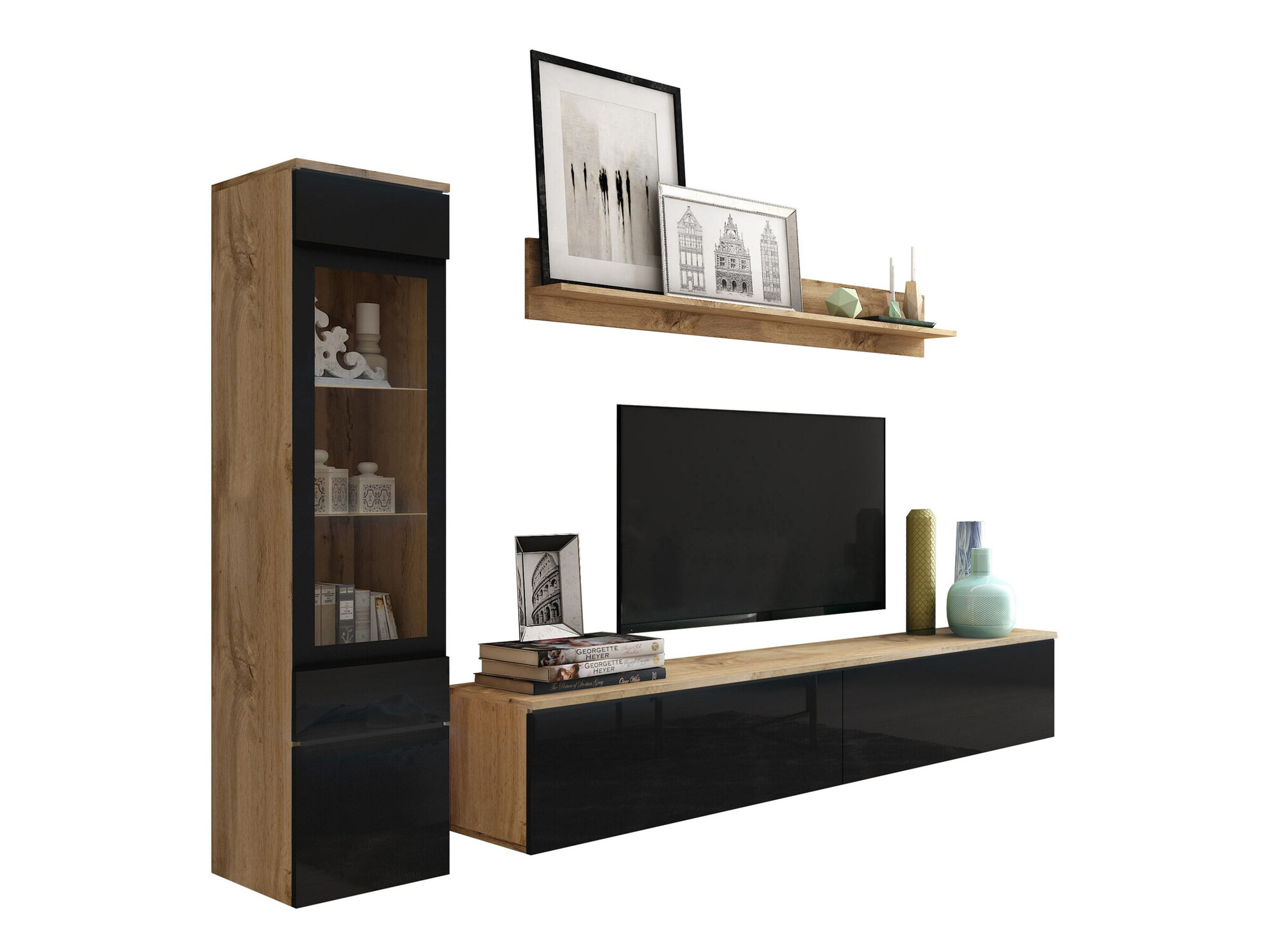 Set za dnevni boravak Sarasota 125 (Hrast Wotan + Sjajno crna)
