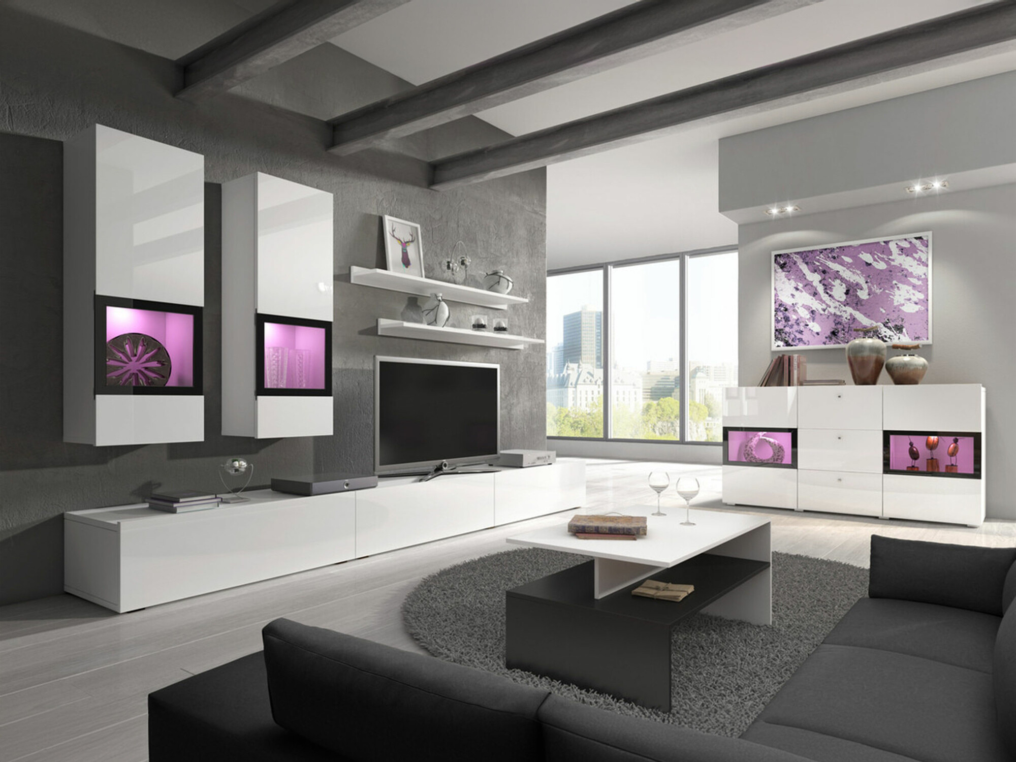 Set za dnevni boravak Serodeu 104 (Bijela + Sjajno bijela)