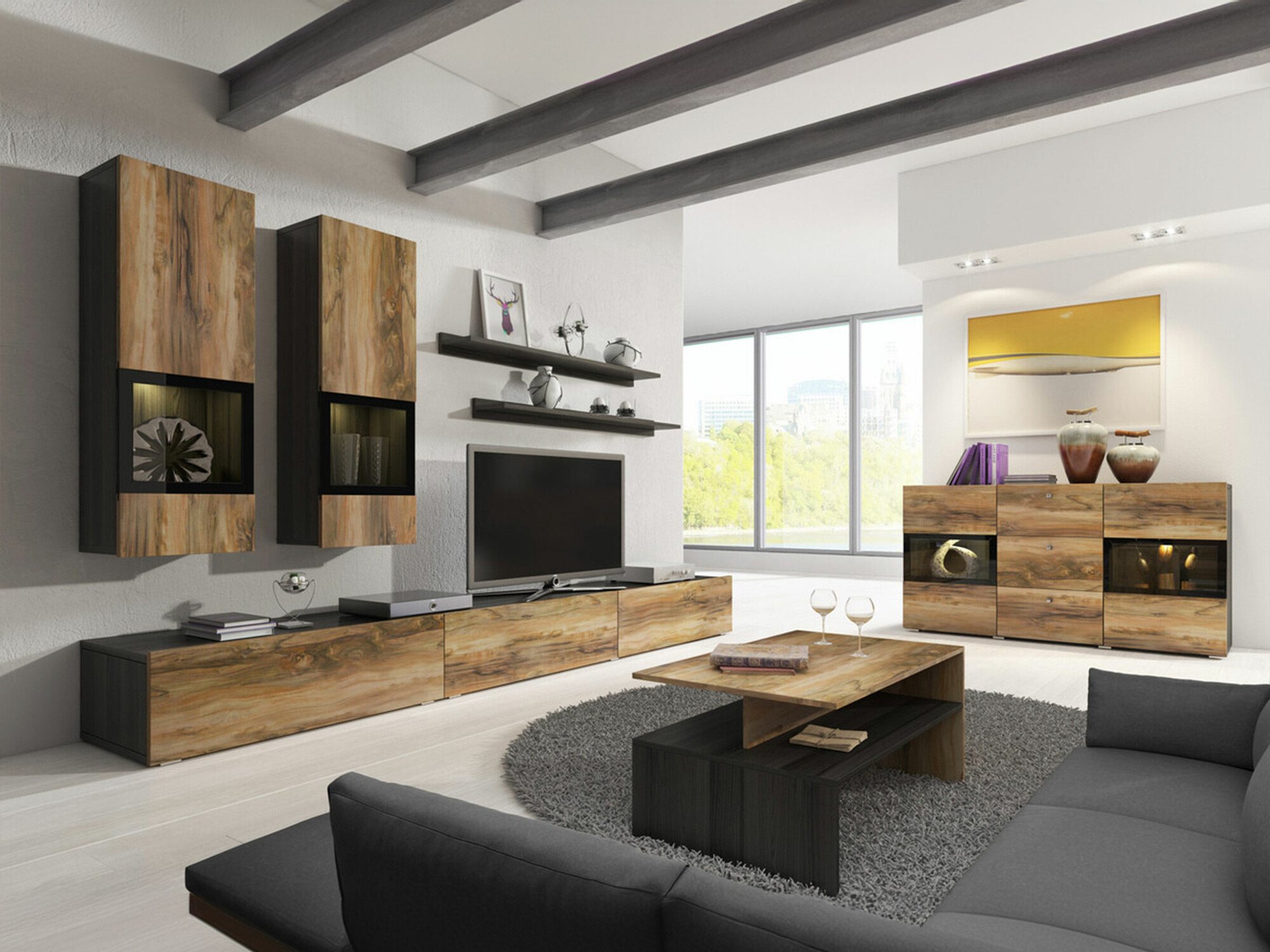 Set za dnevni boravak Serodeu 104 (Orah + Tamno smeđa)