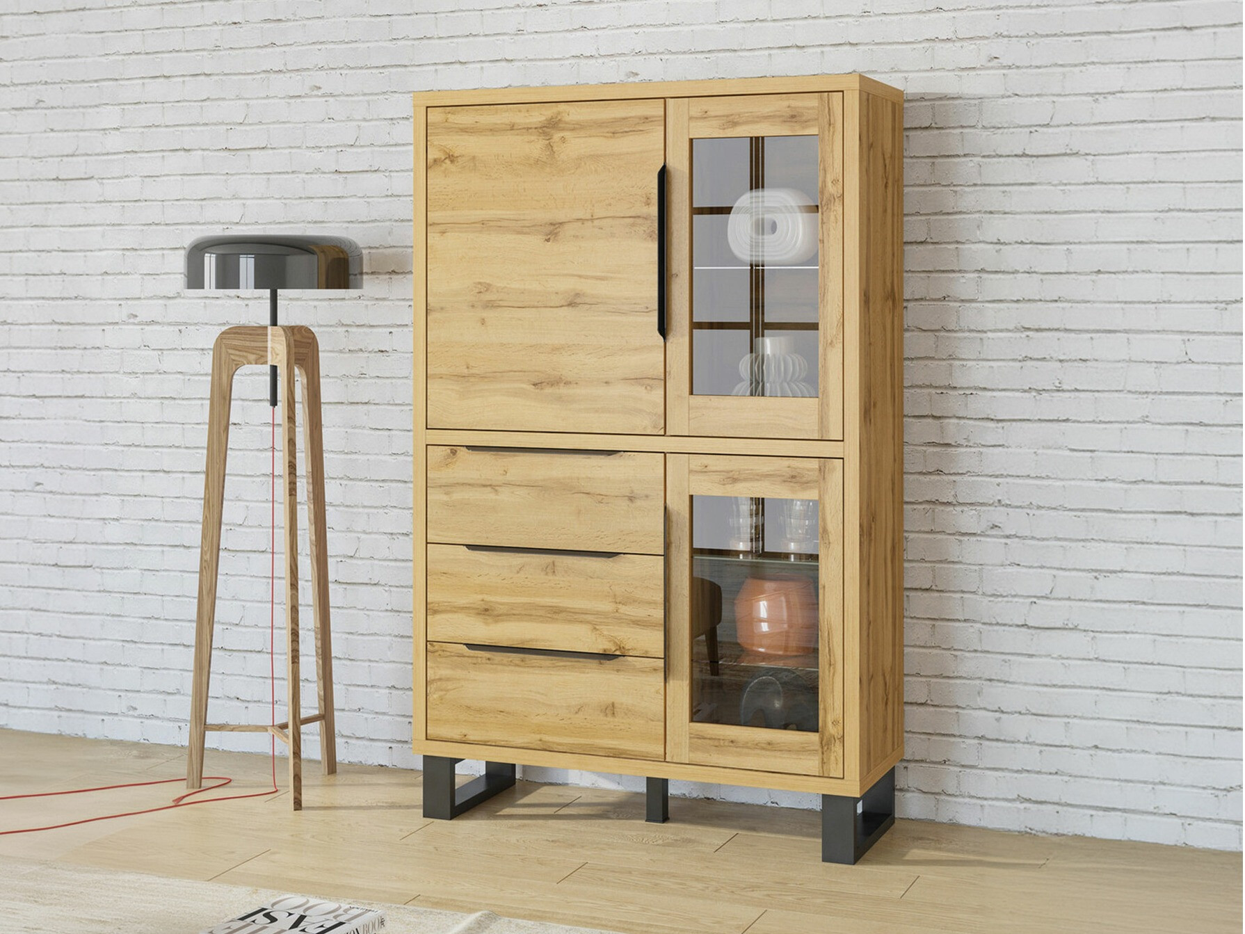 Polica Avicavu 104 (Hrast Wotan + Crna)