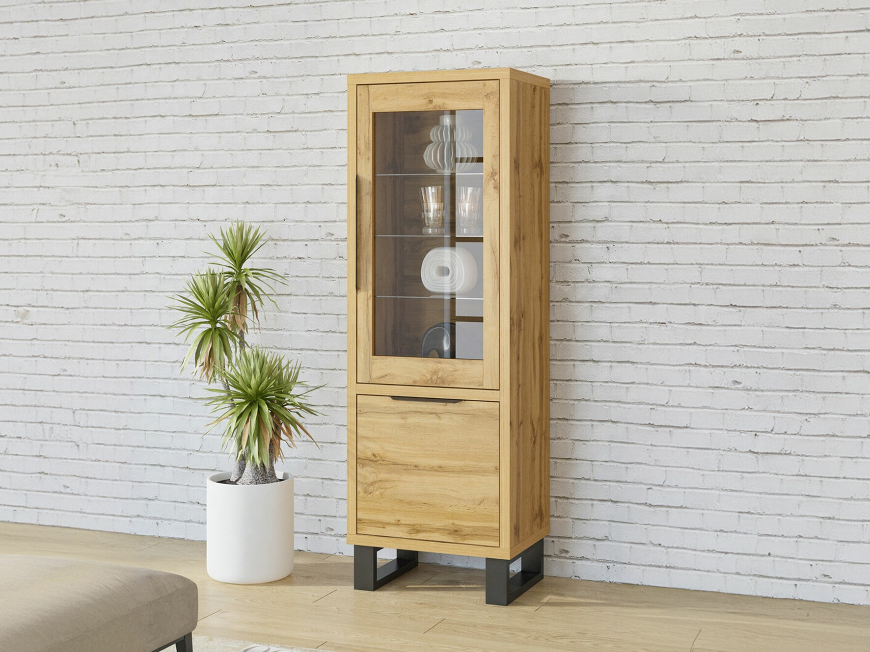 Polica Avicavu 108 (Wotan hrast + Crna)