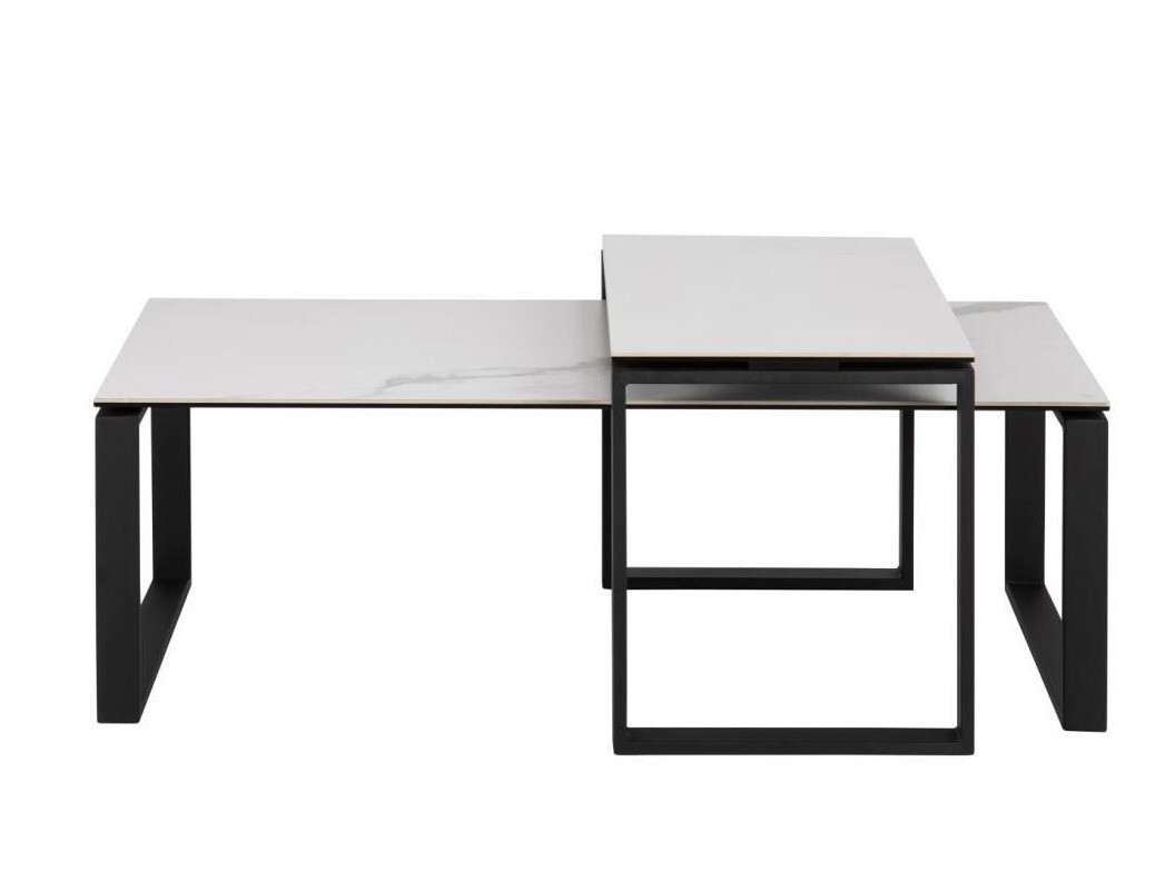 Set stolića za kavu Norsica 421 (Bijeli mramor + Crna)