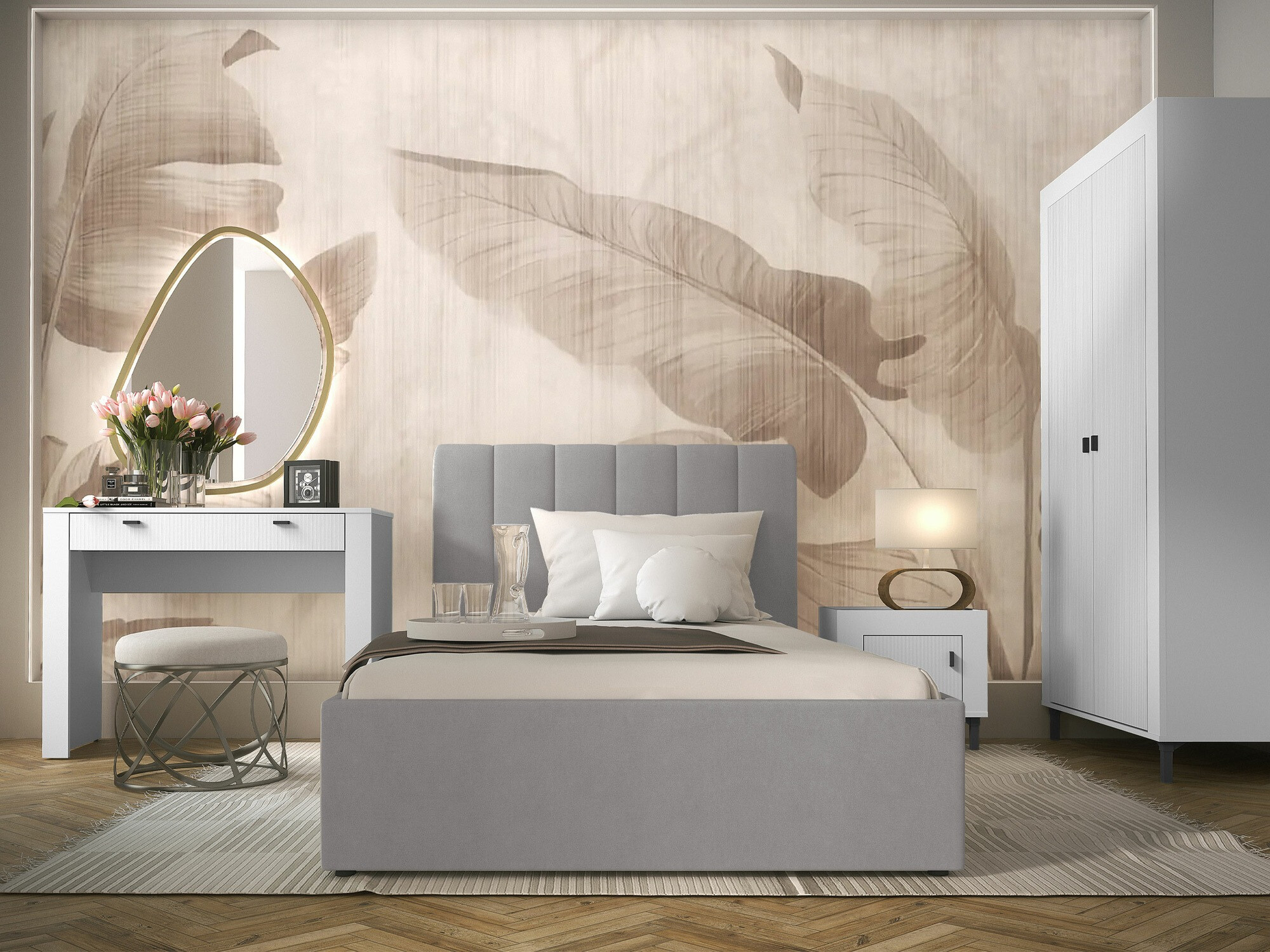 Set za spavaću sobu Mormavu 112 (Mat bijela + Siva)