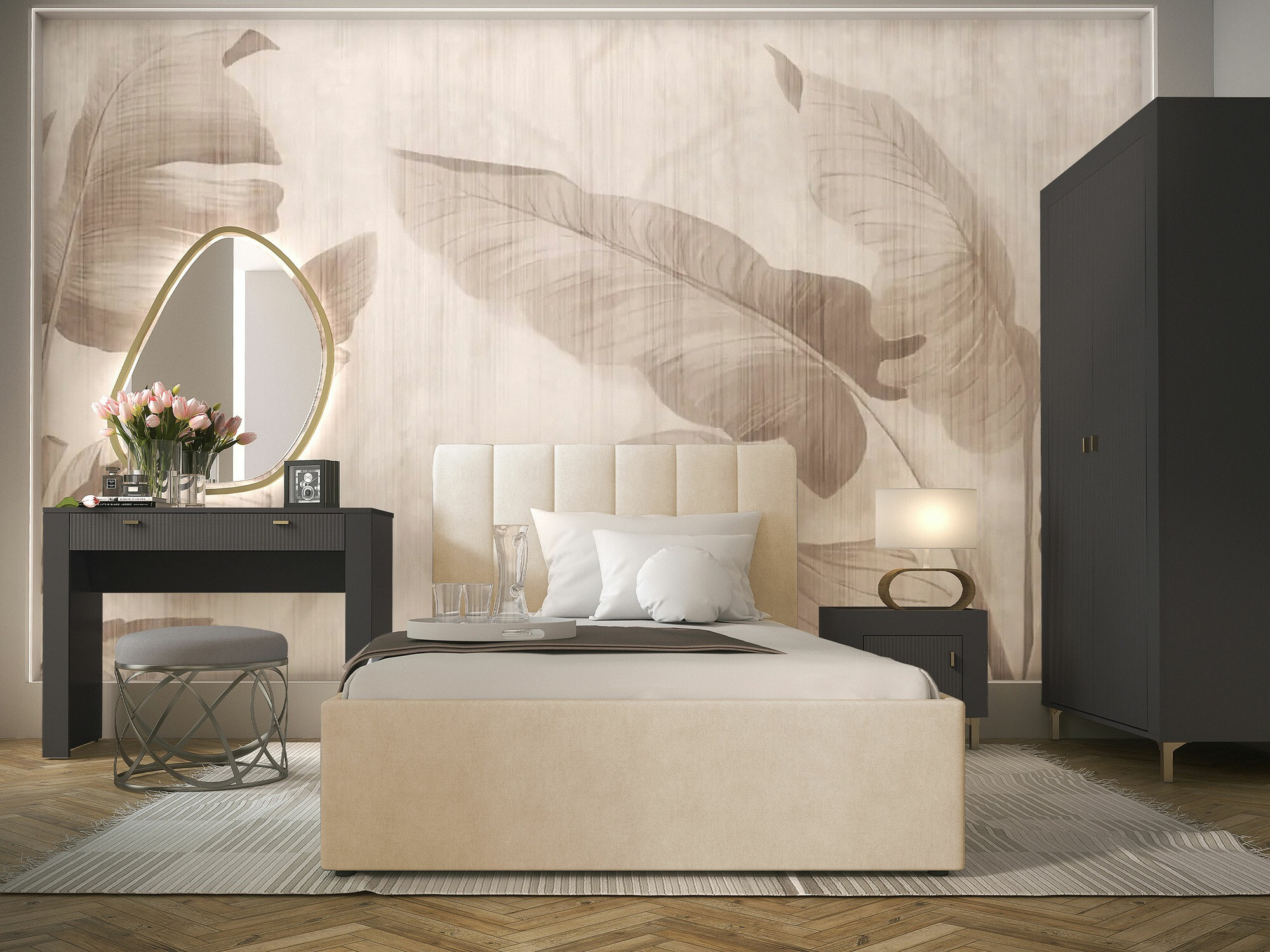 Set za spavaću sobu Mormavu 112 (Mat crna + Bež)