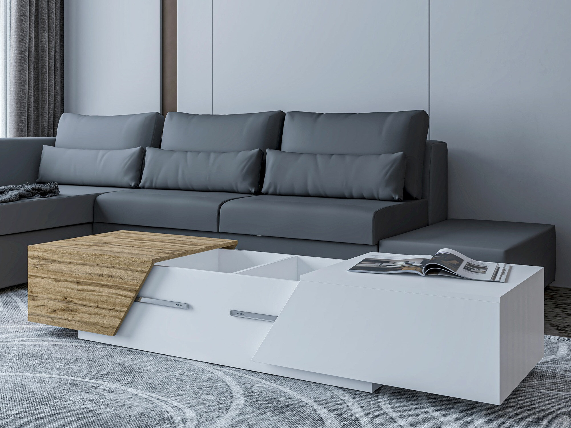 Set za dnevni boravak Comfivo Daldune 105 (Bijela + Hrast Wotan)