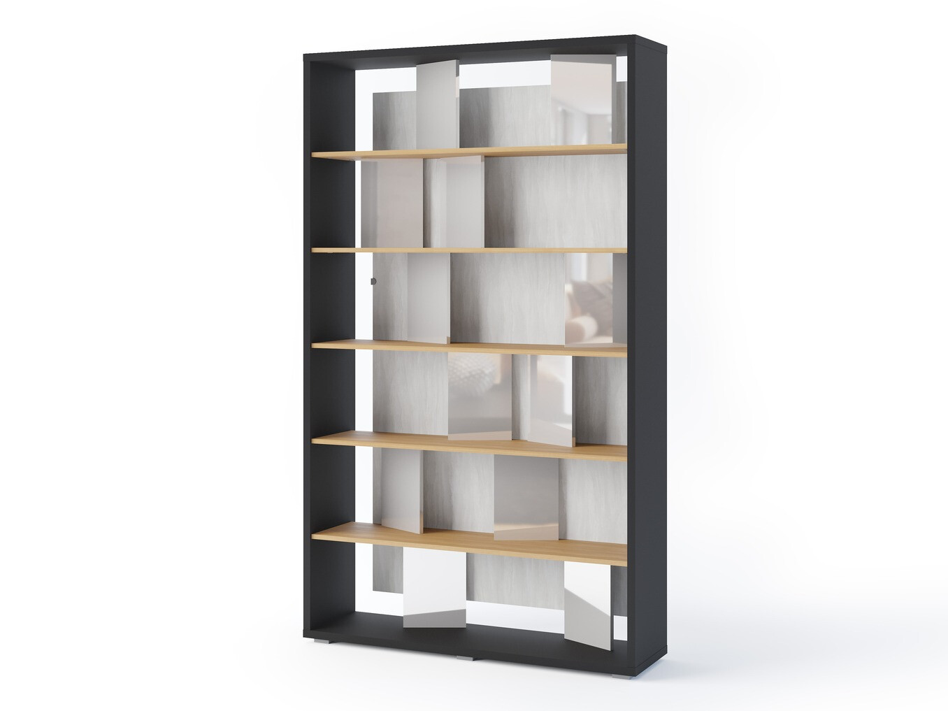 Polica Fresno 154 (Sjajno siva + Grafit + Hrast)