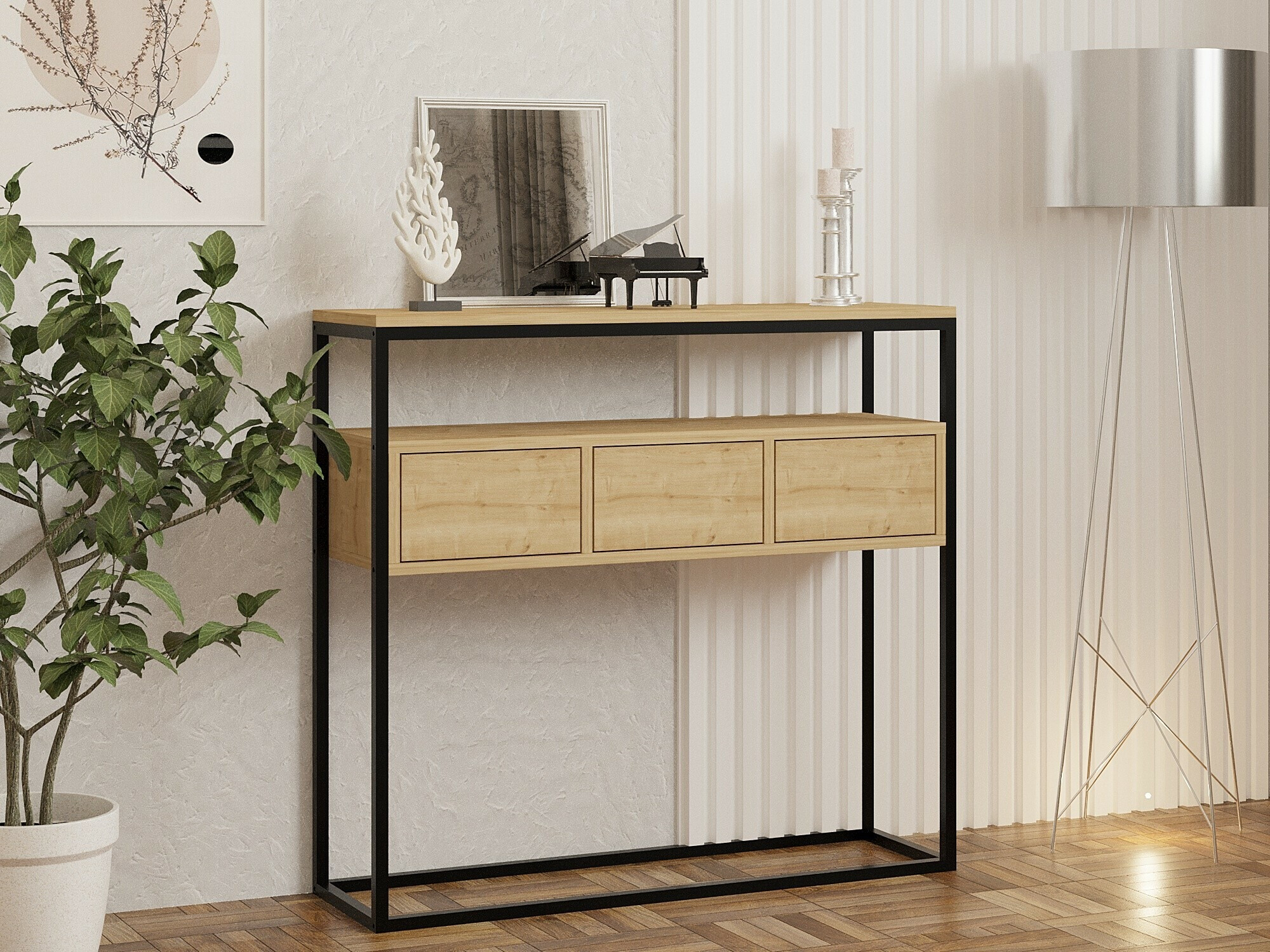 Konzolni stolić Kailua 636 (Svijetlo smeđa + Crna)