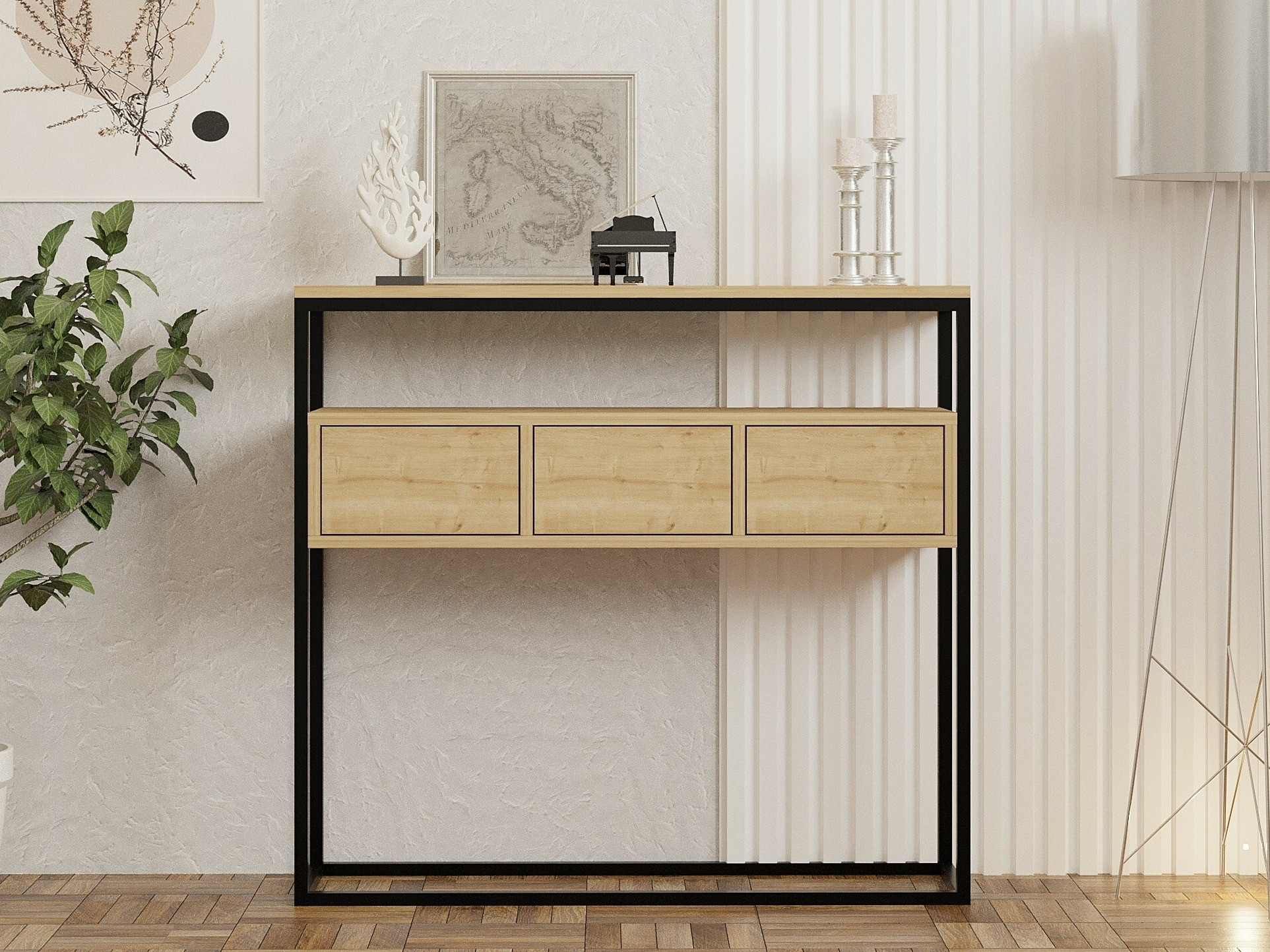 Konzolni stolić Kailua 636 (Svijetlo smeđa + Crna)