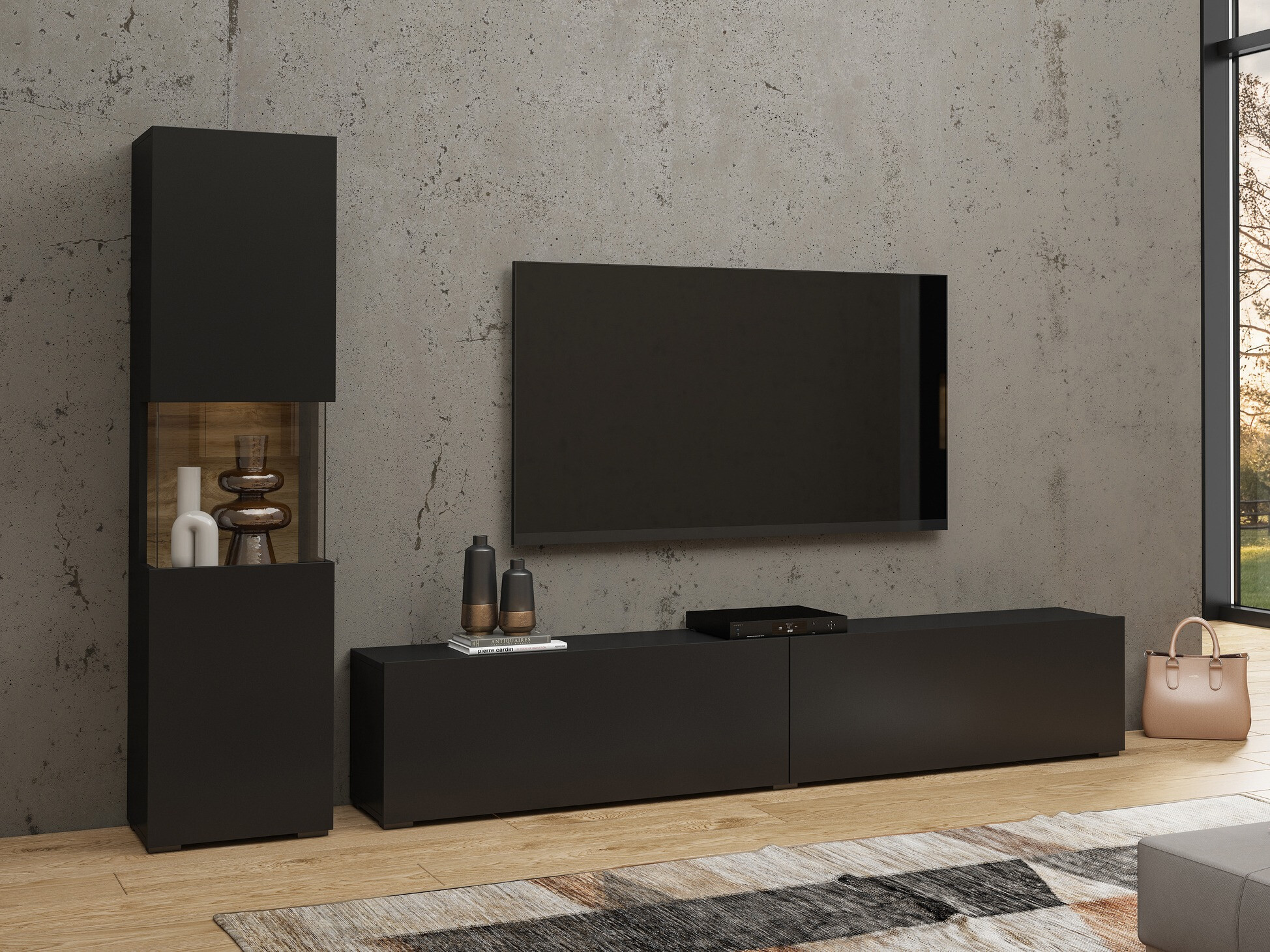 Polica Revmiru 100 (Crna + Wotan hrast)