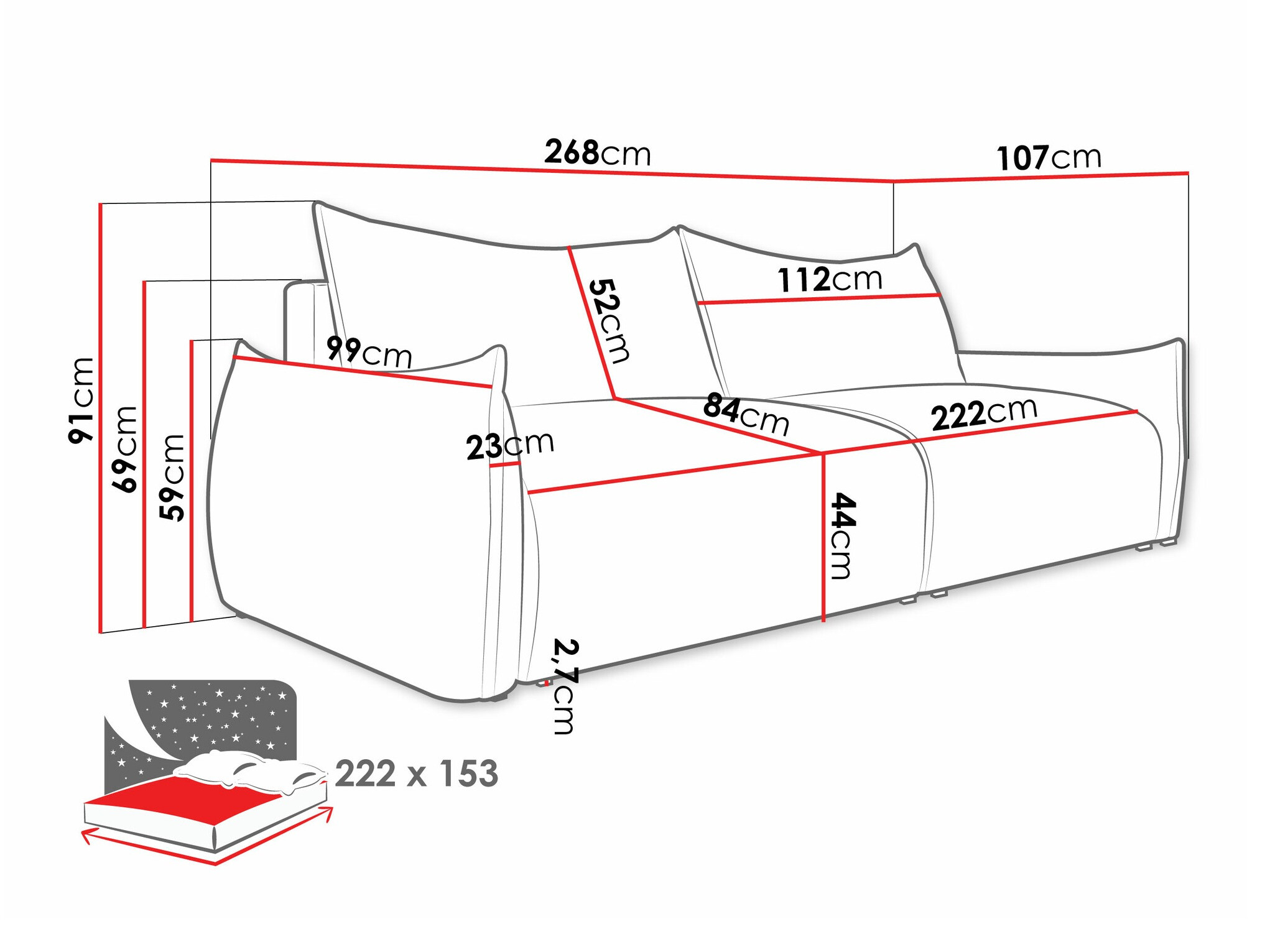 Kauč na razvlačenje Lincoln 192 (Aragon 03)